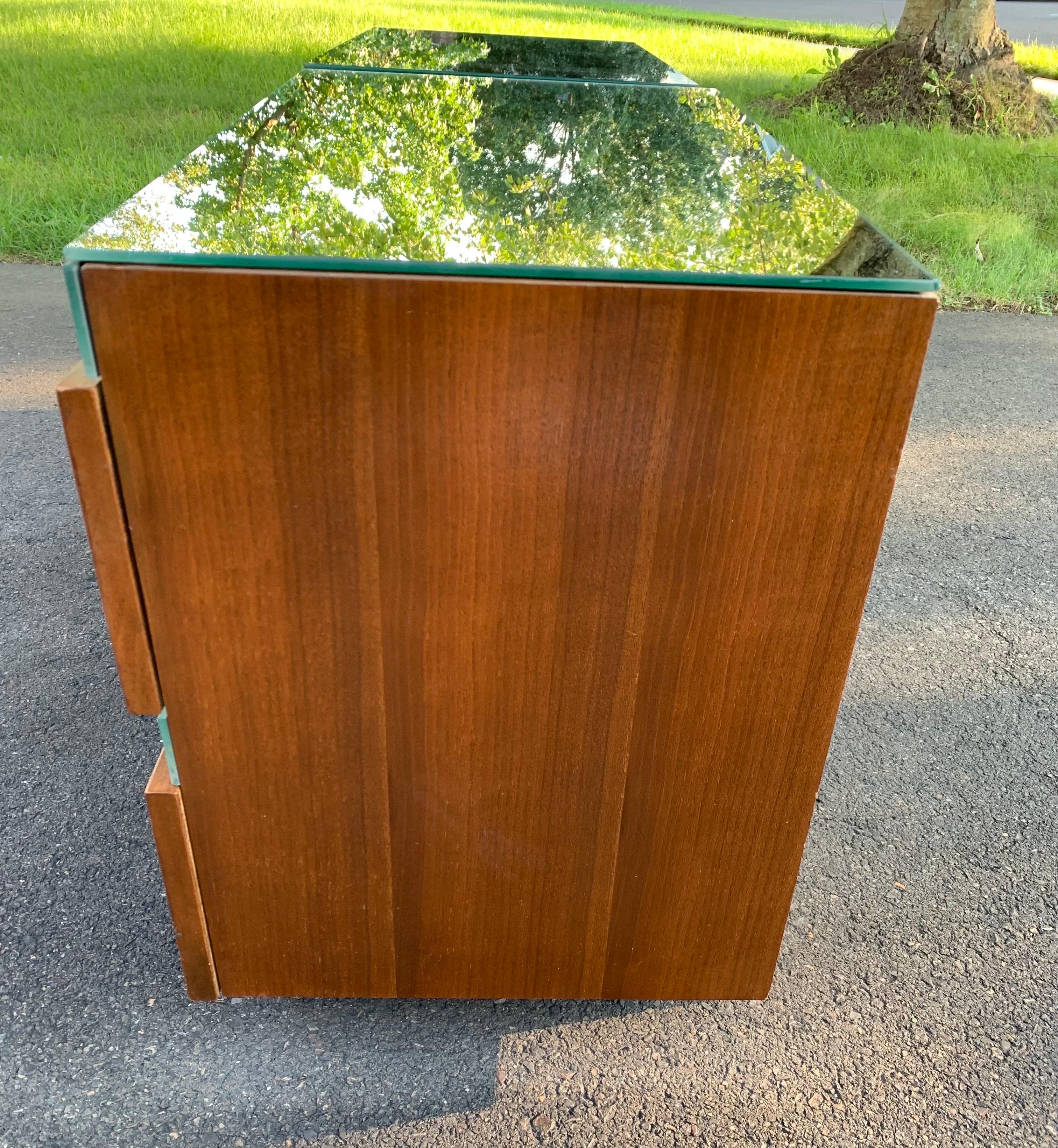 Walnut Mirrored Accent Nightstands, 1970’s In Good Condition In Doylestown, PA