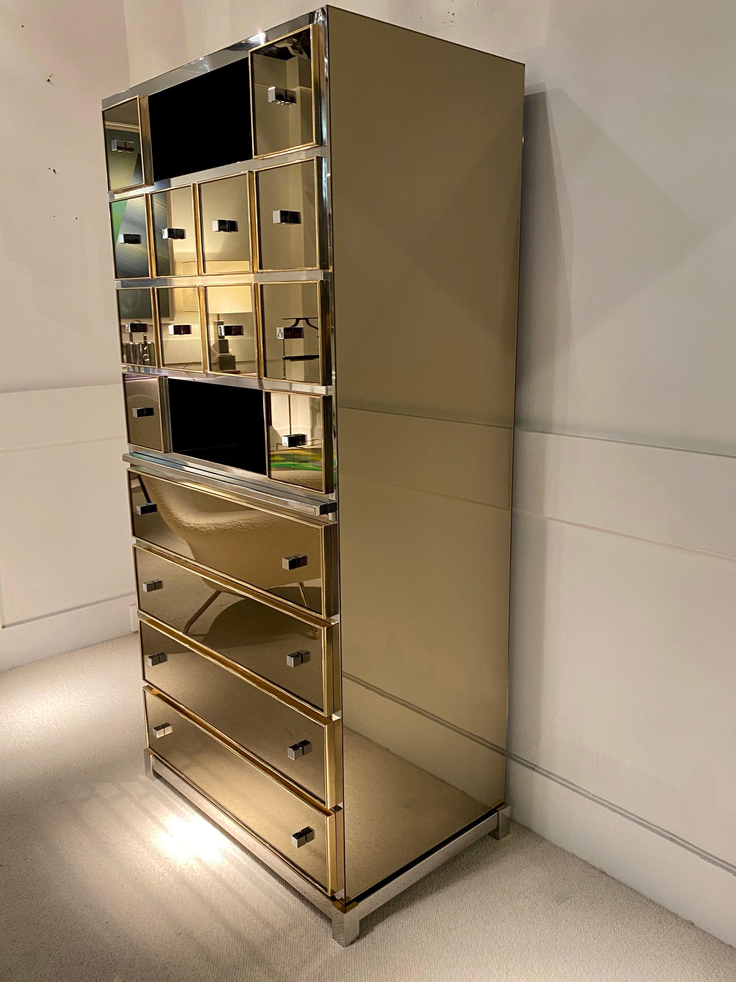 French 1970s Mirrored Cabinet by Michel Pigneres
