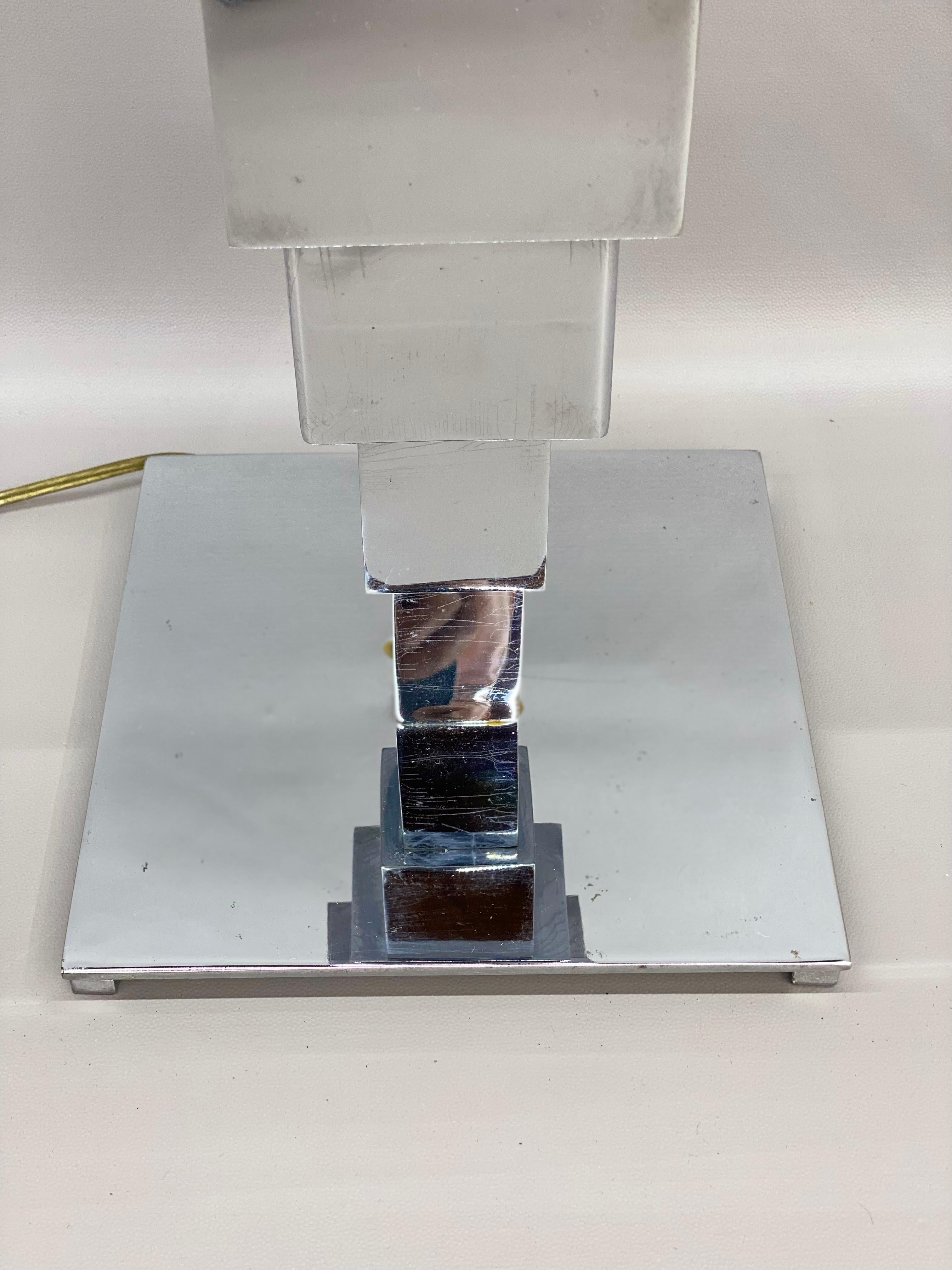 1970s Mirrored Chrome Stacked Cube Skyscraper Style Table Lamp For Sale 2