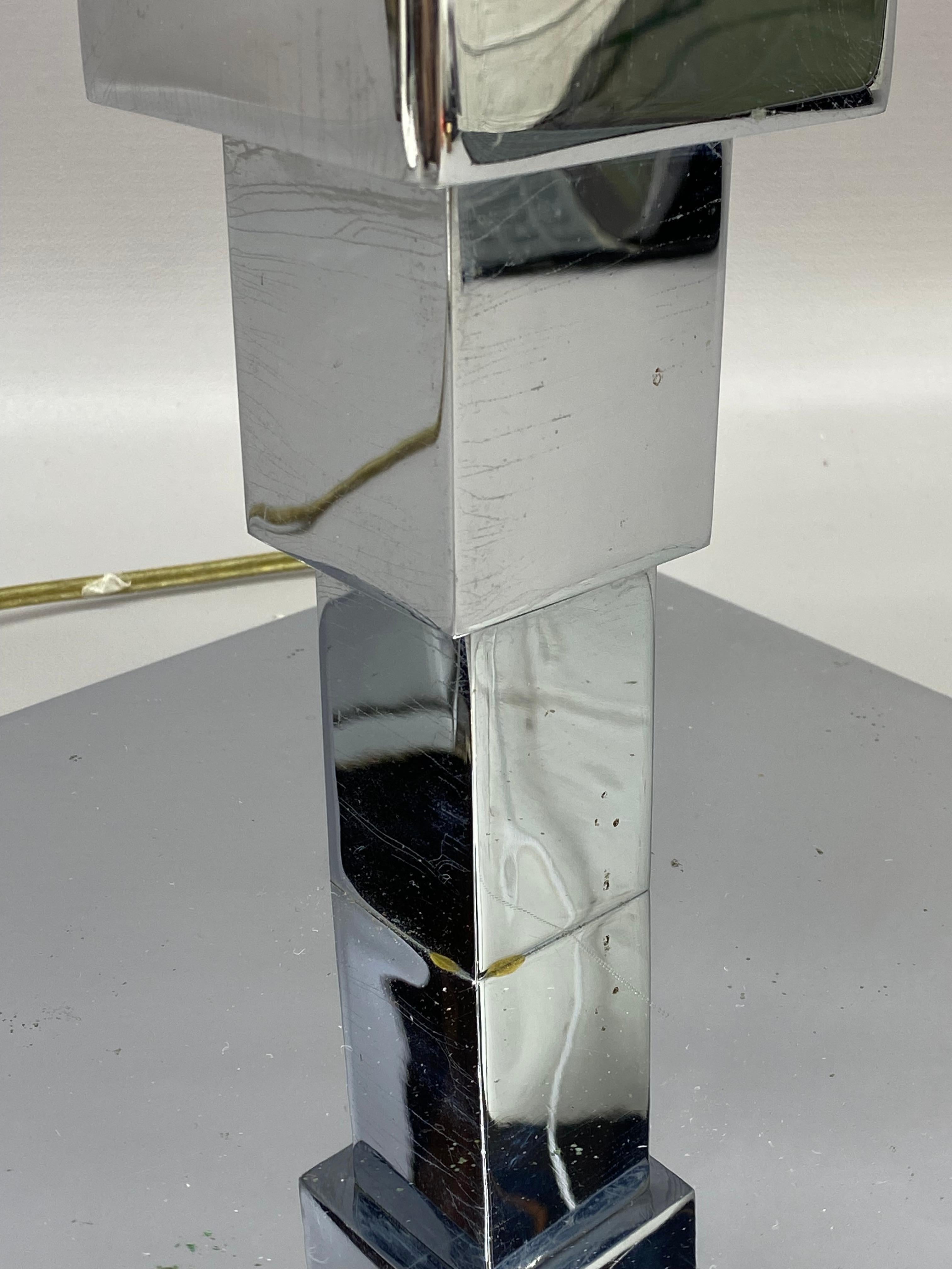 1970s Mirrored Chrome Stacked Cube Skyscraper Style Table Lamp For Sale 1