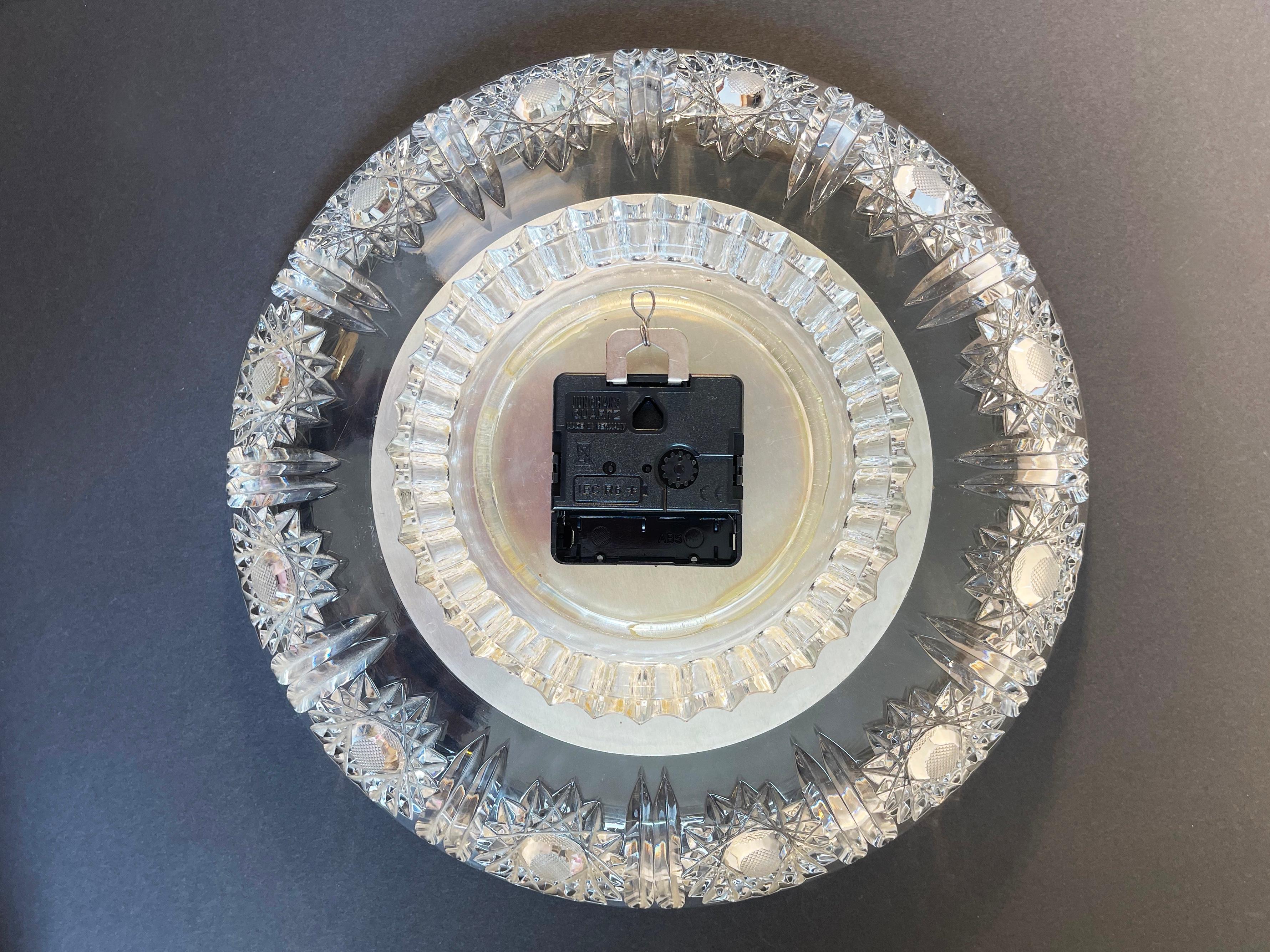 1970s Mirrored Crystal Cut Glass Clock by Junghans & Joska, Germany For Sale 6
