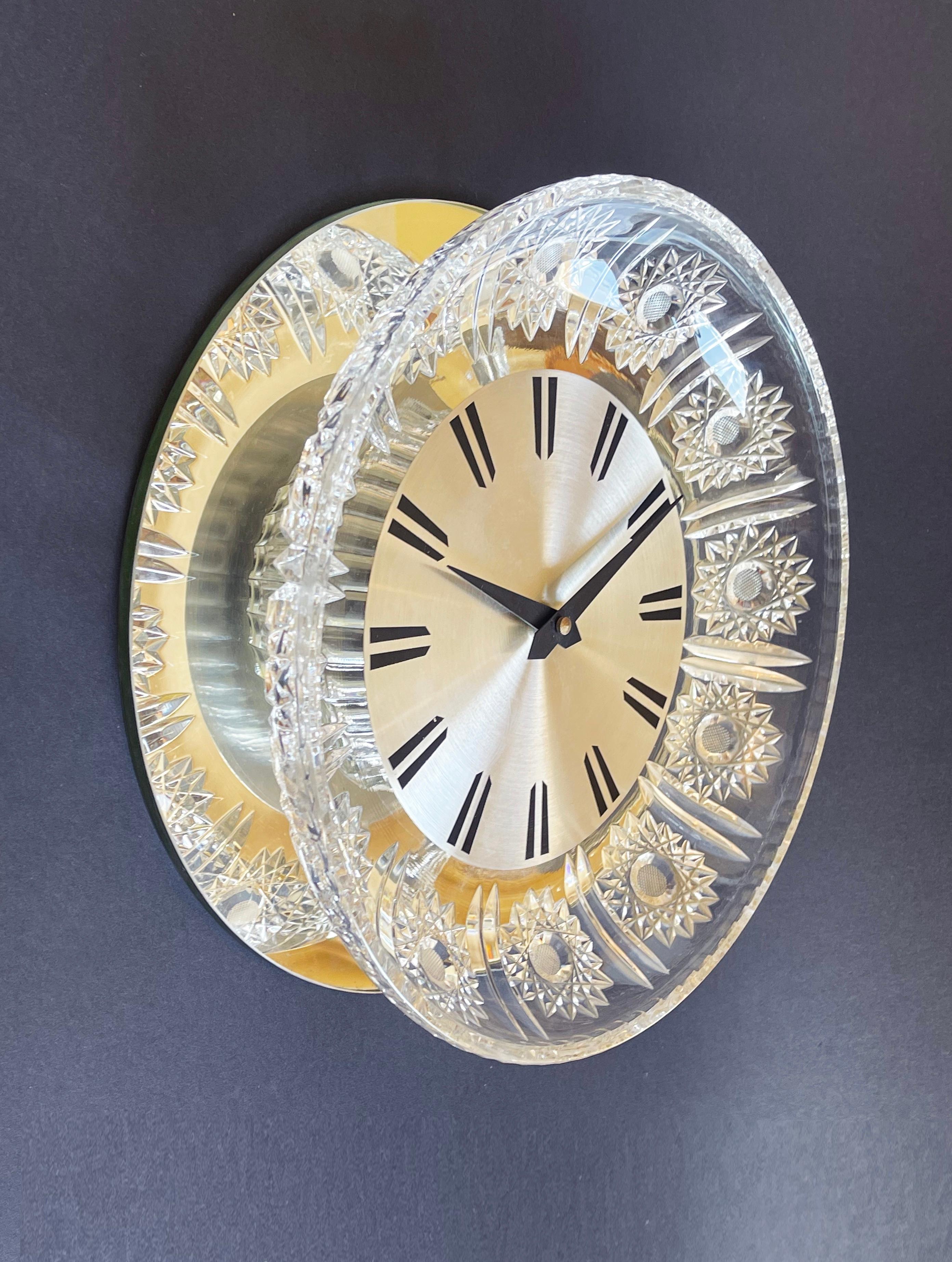Hollywood Regency 1970s Mirrored Crystal Cut Glass Clock by Junghans & Joska, Germany For Sale