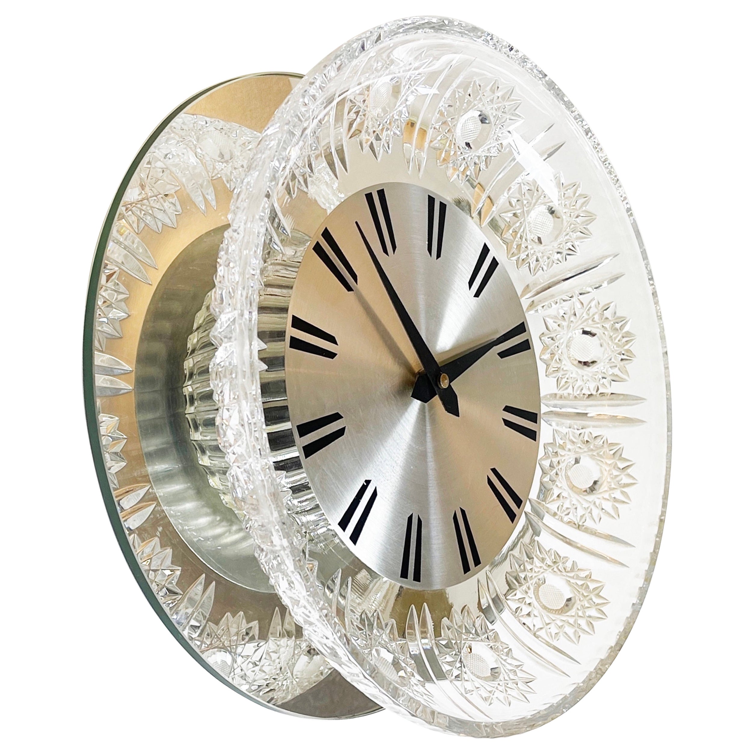 1970s Mirrored Crystal Cut Glass Clock by Junghans & Joska, Germany For Sale