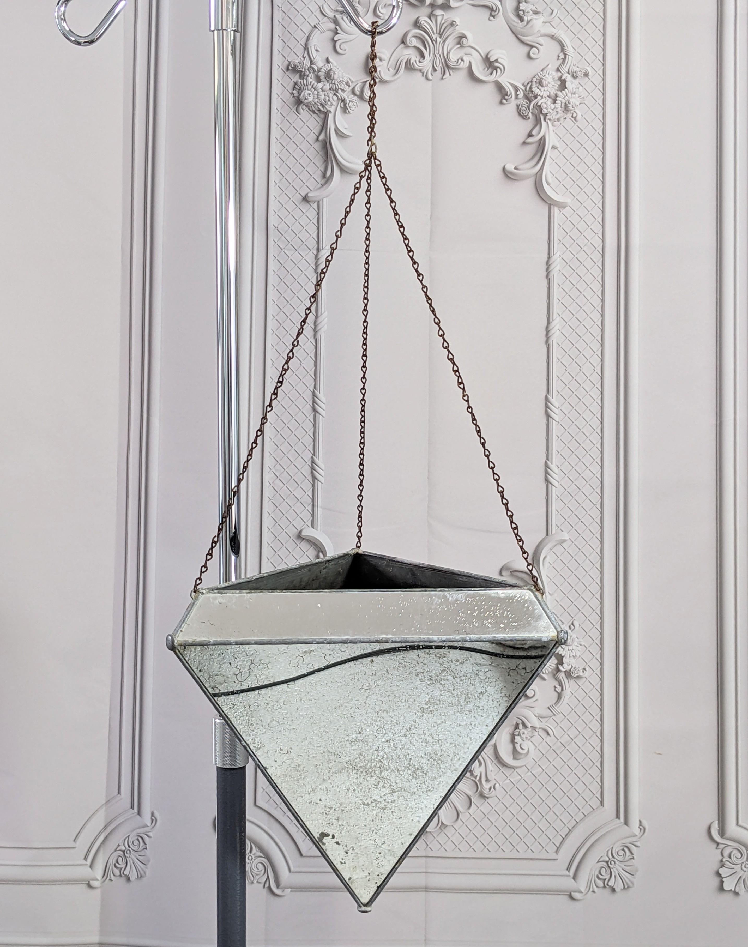 Arts and Crafts 1970s Mirrored Triangular Hanging Planter For Sale