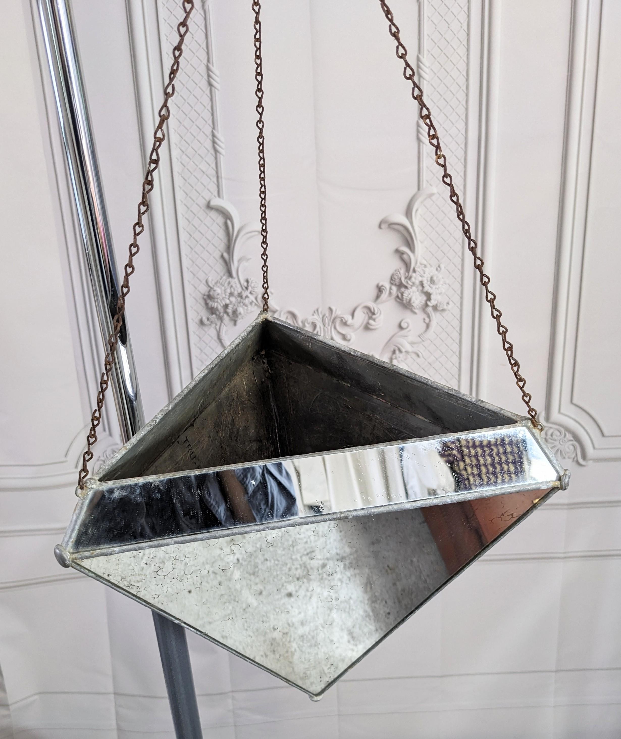 American 1970s Mirrored Triangular Hanging Planter For Sale