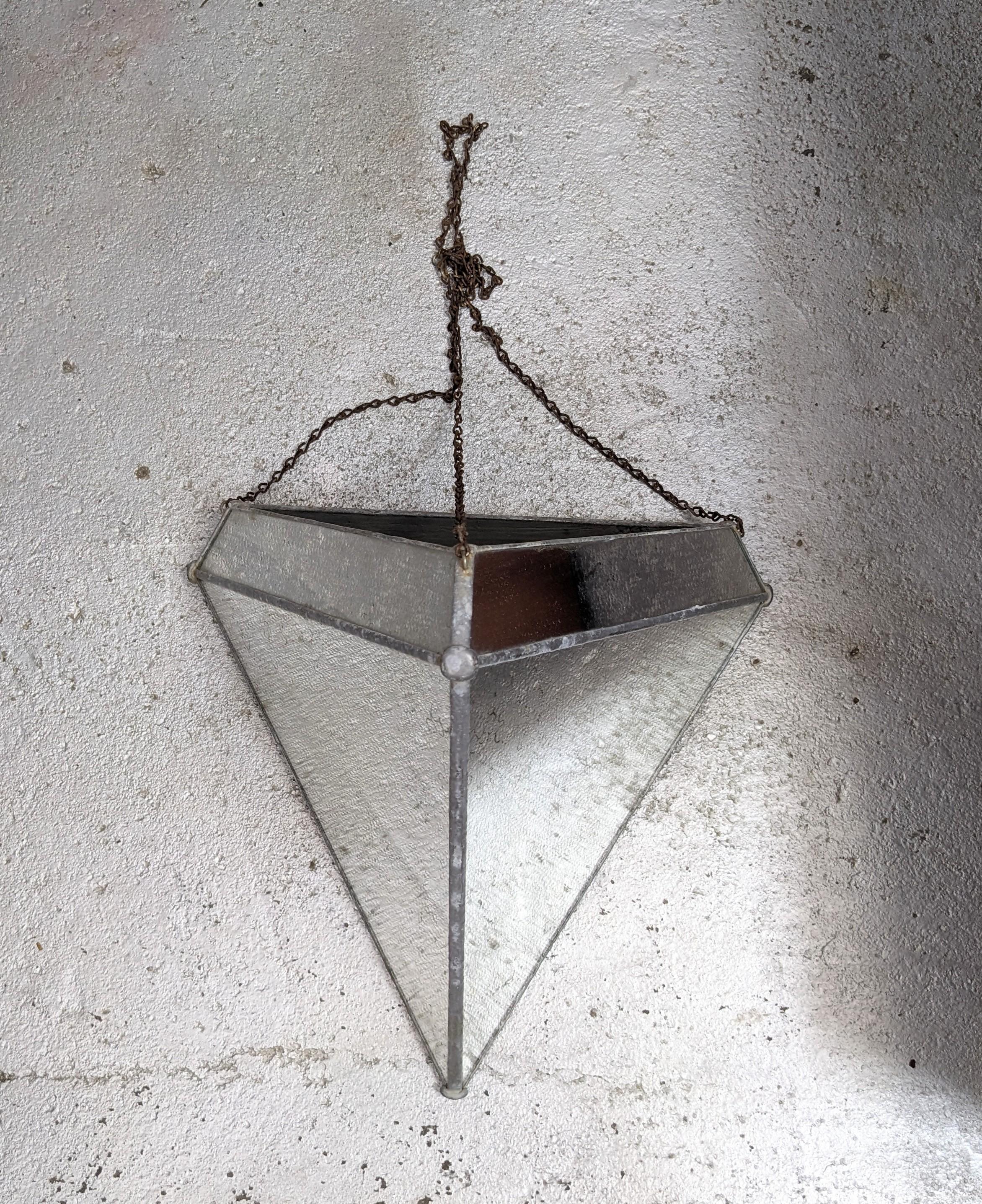 Late 20th Century 1970s Mirrored Triangular Hanging Planter For Sale