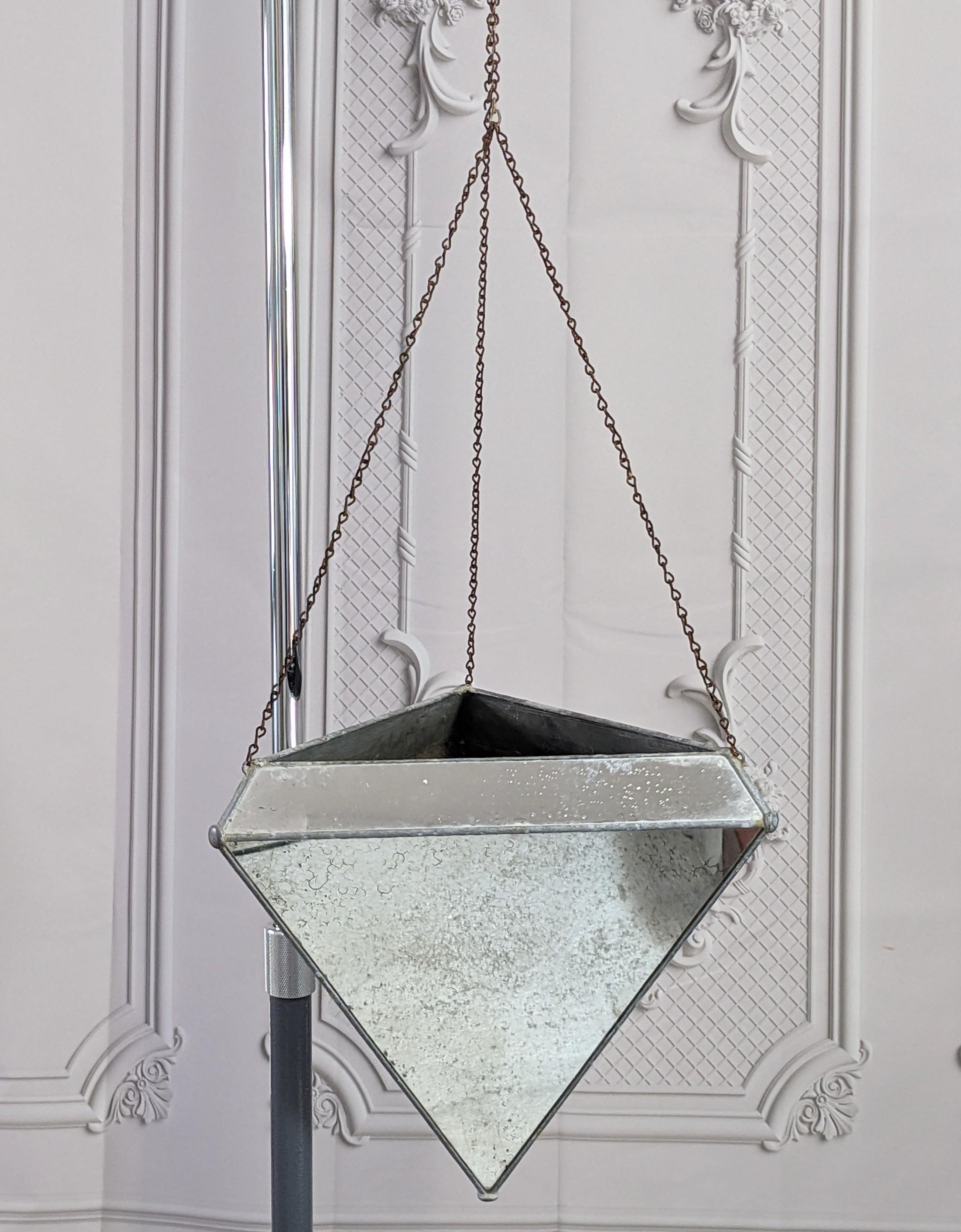 1970s Mirrored Triangular Hanging Planter For Sale 1