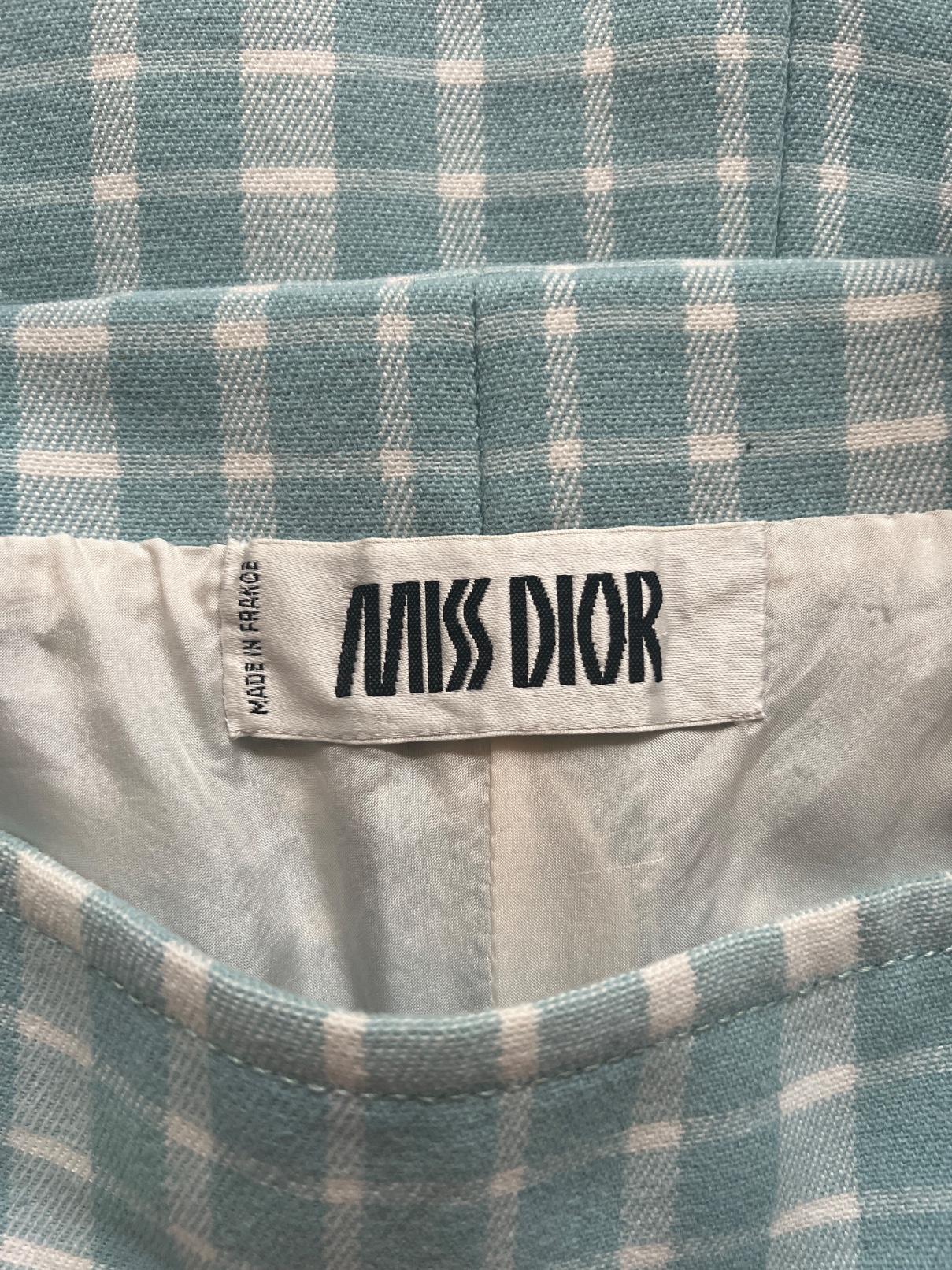 1970s Miss Dior Blue and White Gingham Check Dress For Sale 1