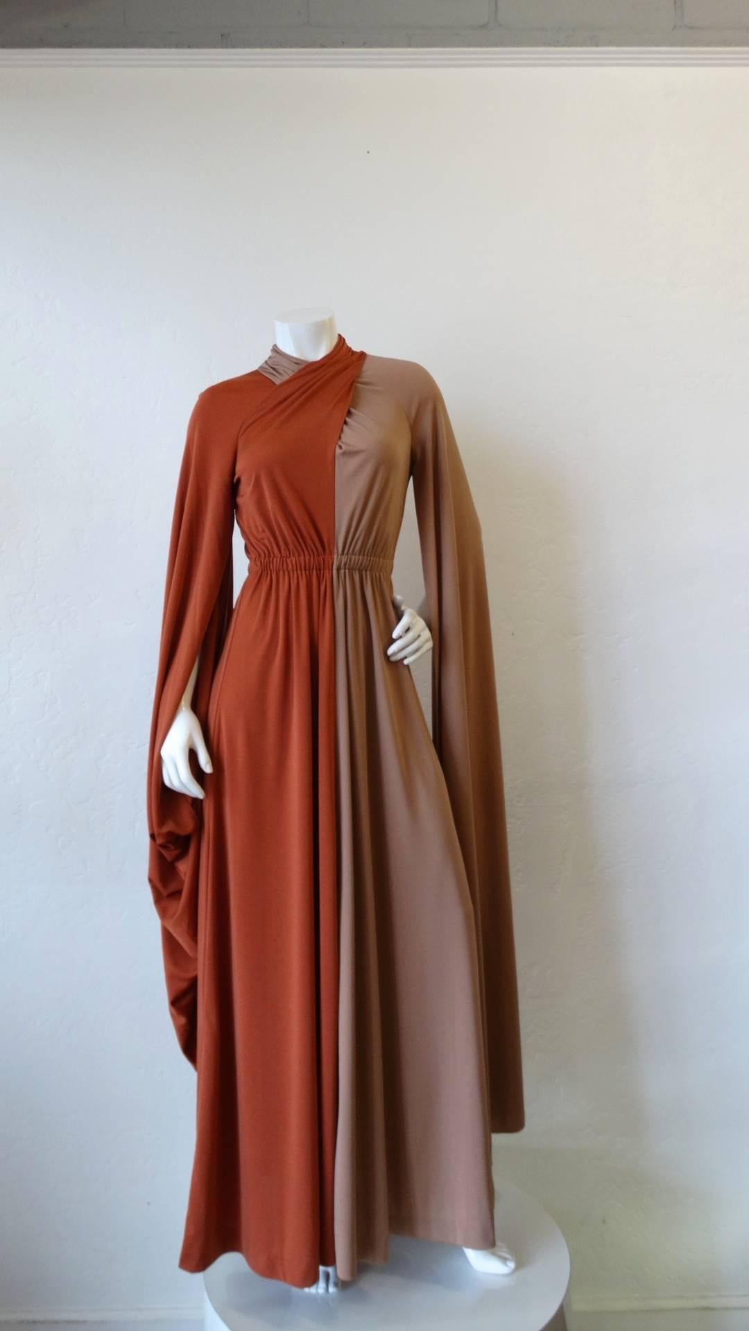 1970s Miss Elliette Two Tone Dramatic Sleeve Gown 6