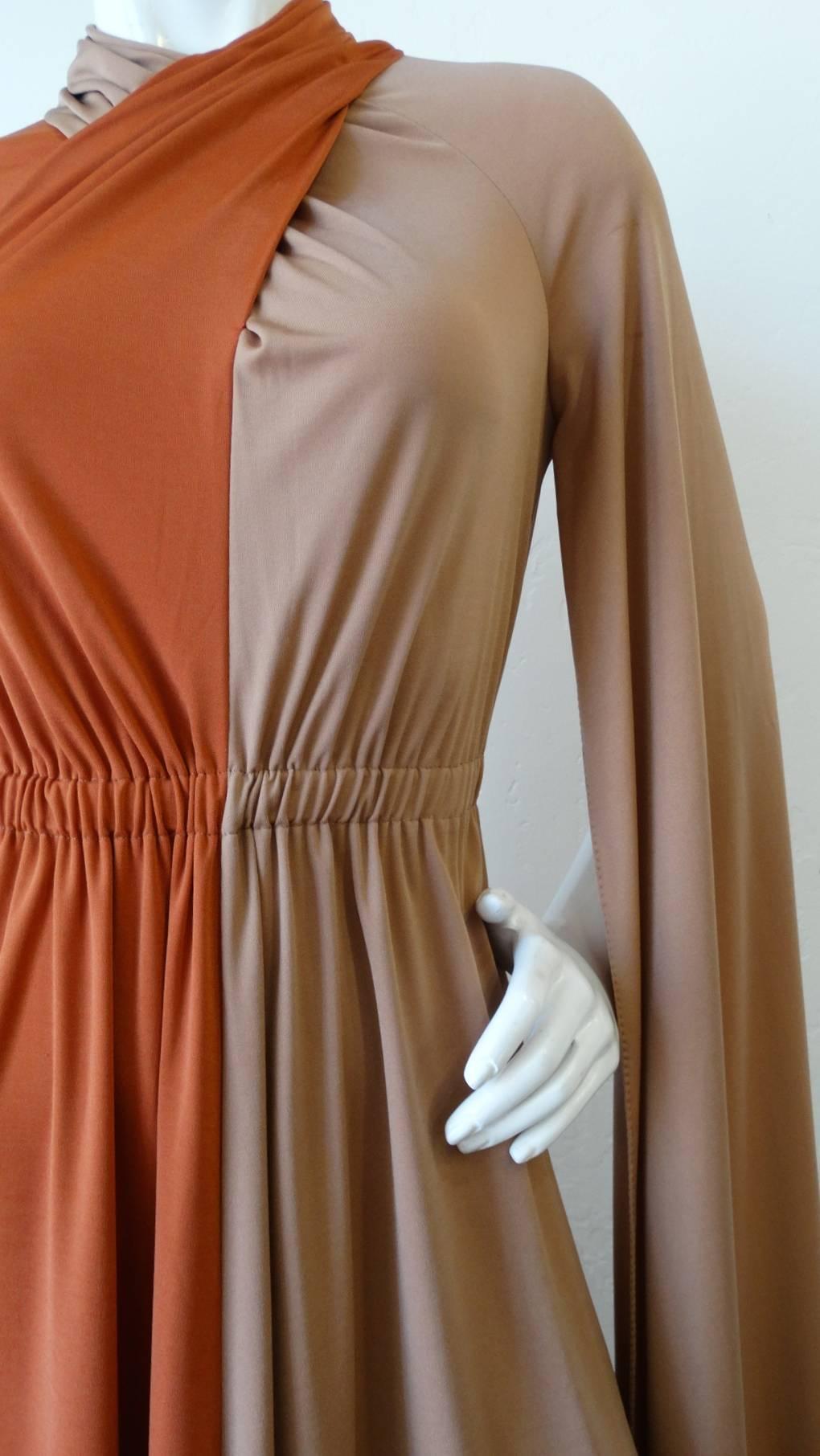 1970s Miss Elliette Two Tone Dramatic Sleeve Gown 7