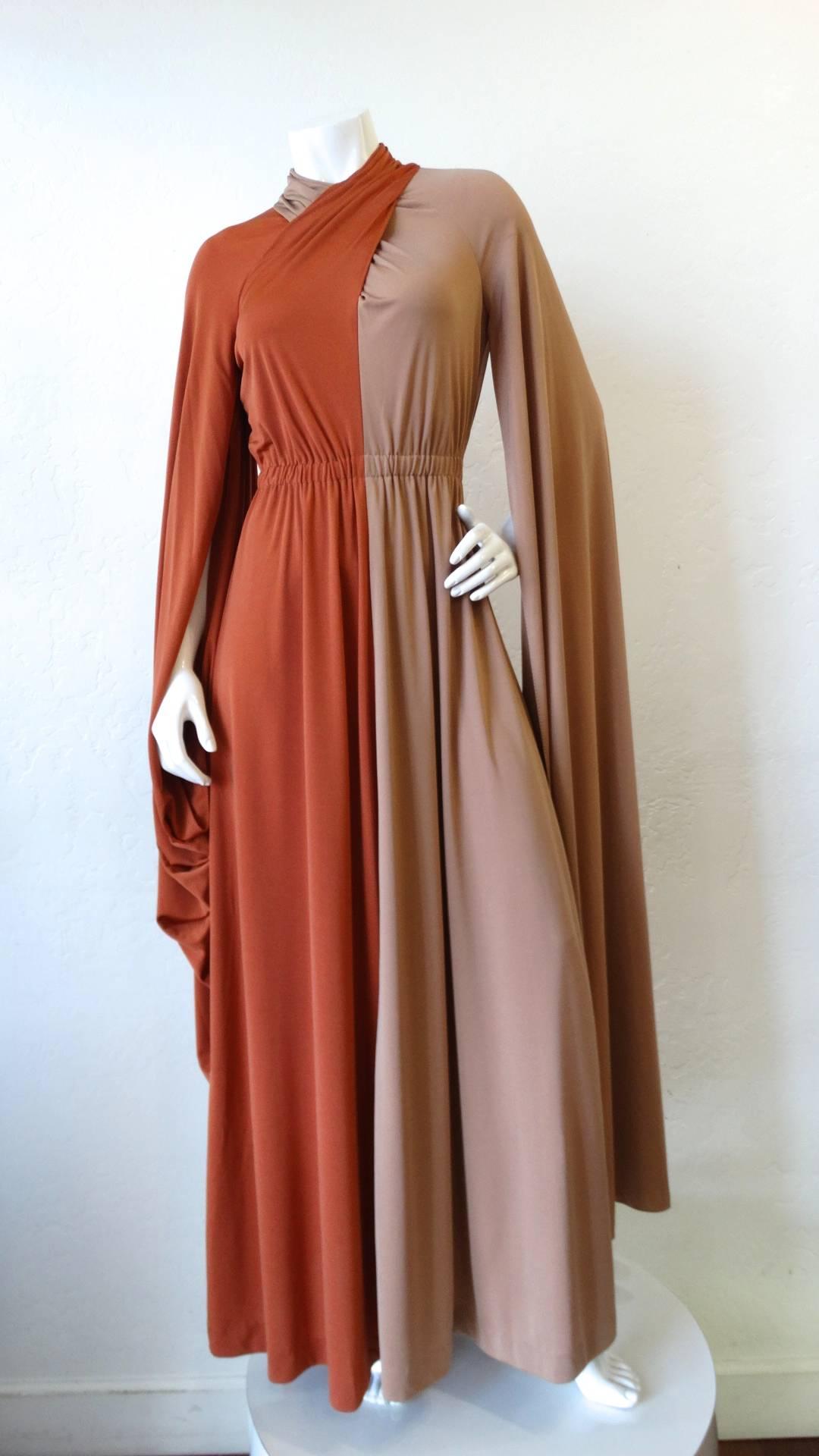 1970s Miss Elliette Two Tone Dramatic Sleeve Gown 8