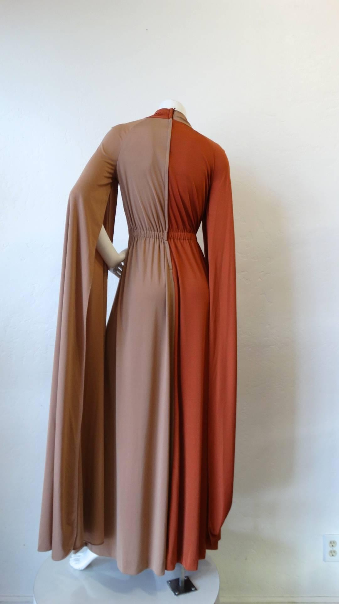 1970s Miss Elliette Two Tone Dramatic Sleeve Gown 2