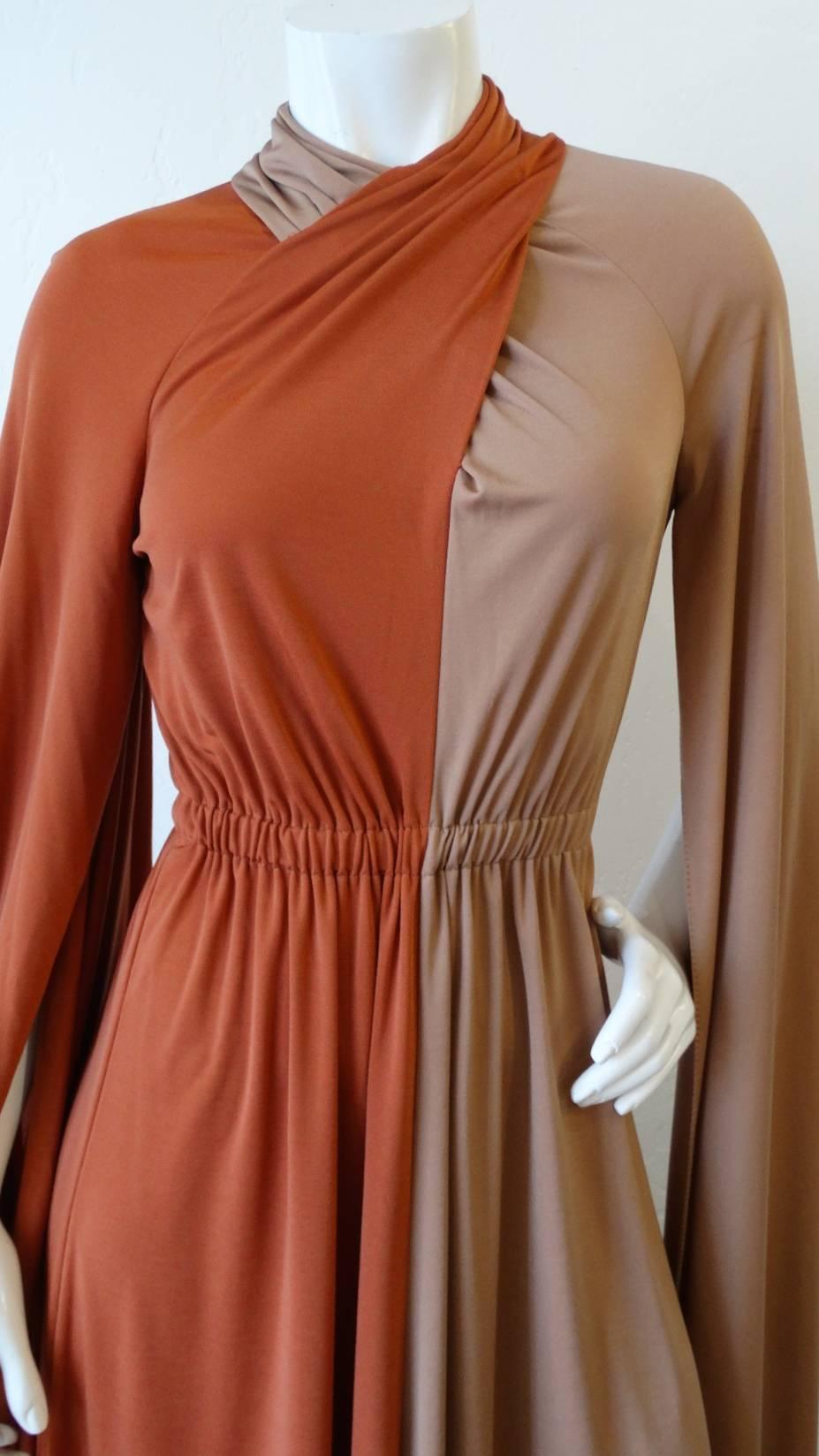 1970s Miss Elliette Two Tone Dramatic Sleeve Gown 3