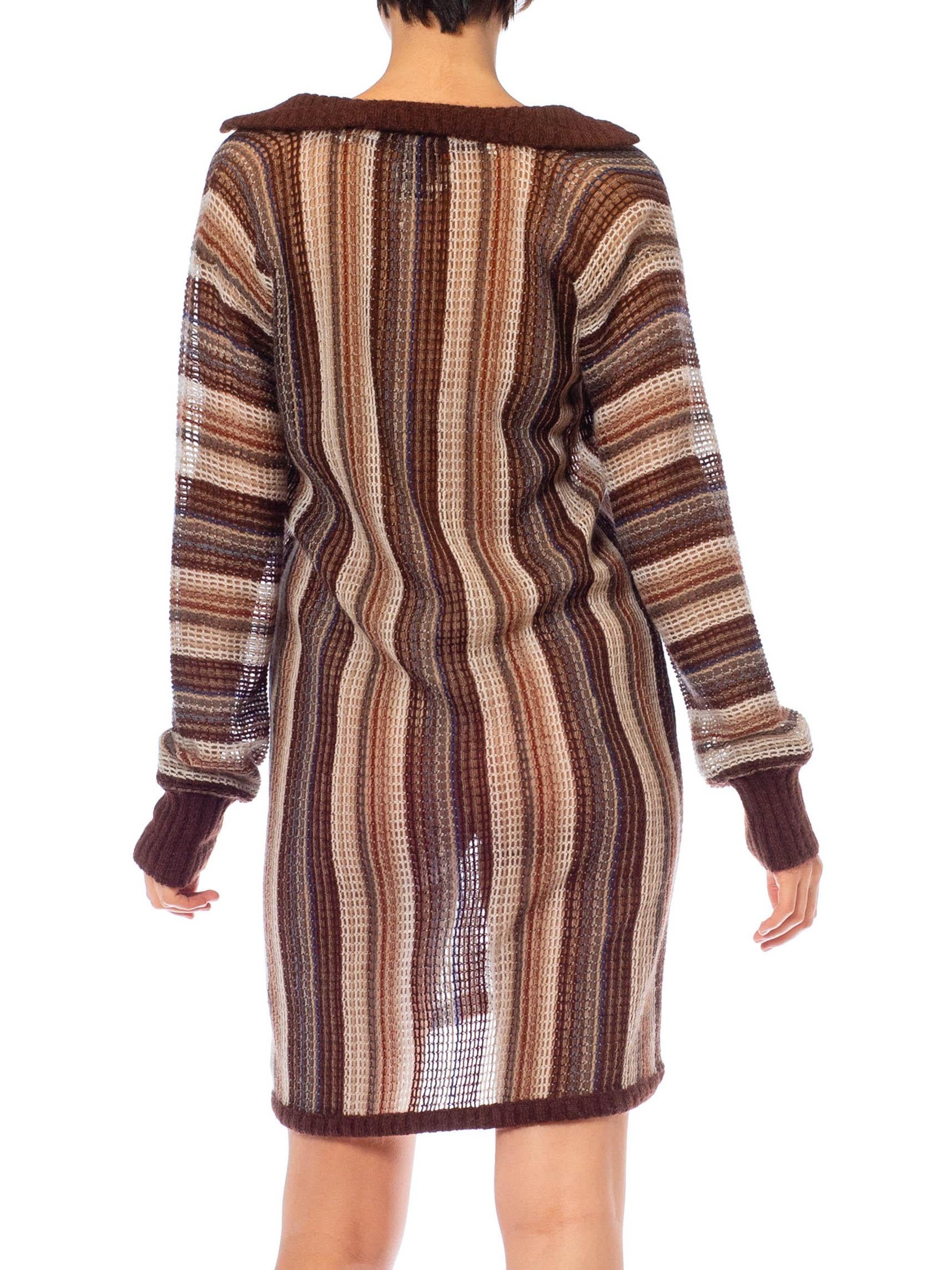1970S Missoni Brown & Cream Wool Blend Knit Oversized Tunic Sweater 5