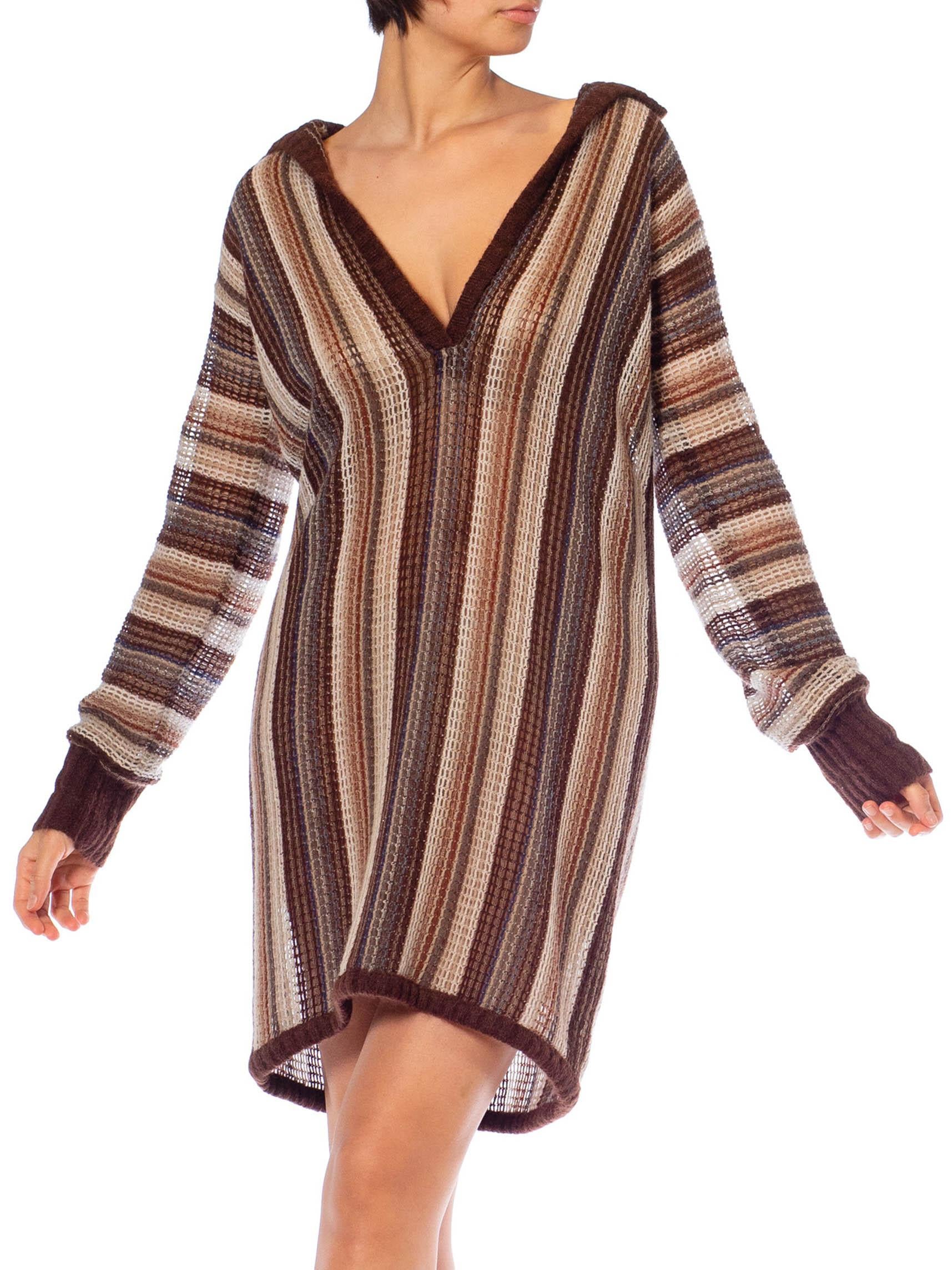 1970S Missoni Brown & Cream Wool Blend Knit Oversized Tunic Sweater In Excellent Condition In New York, NY