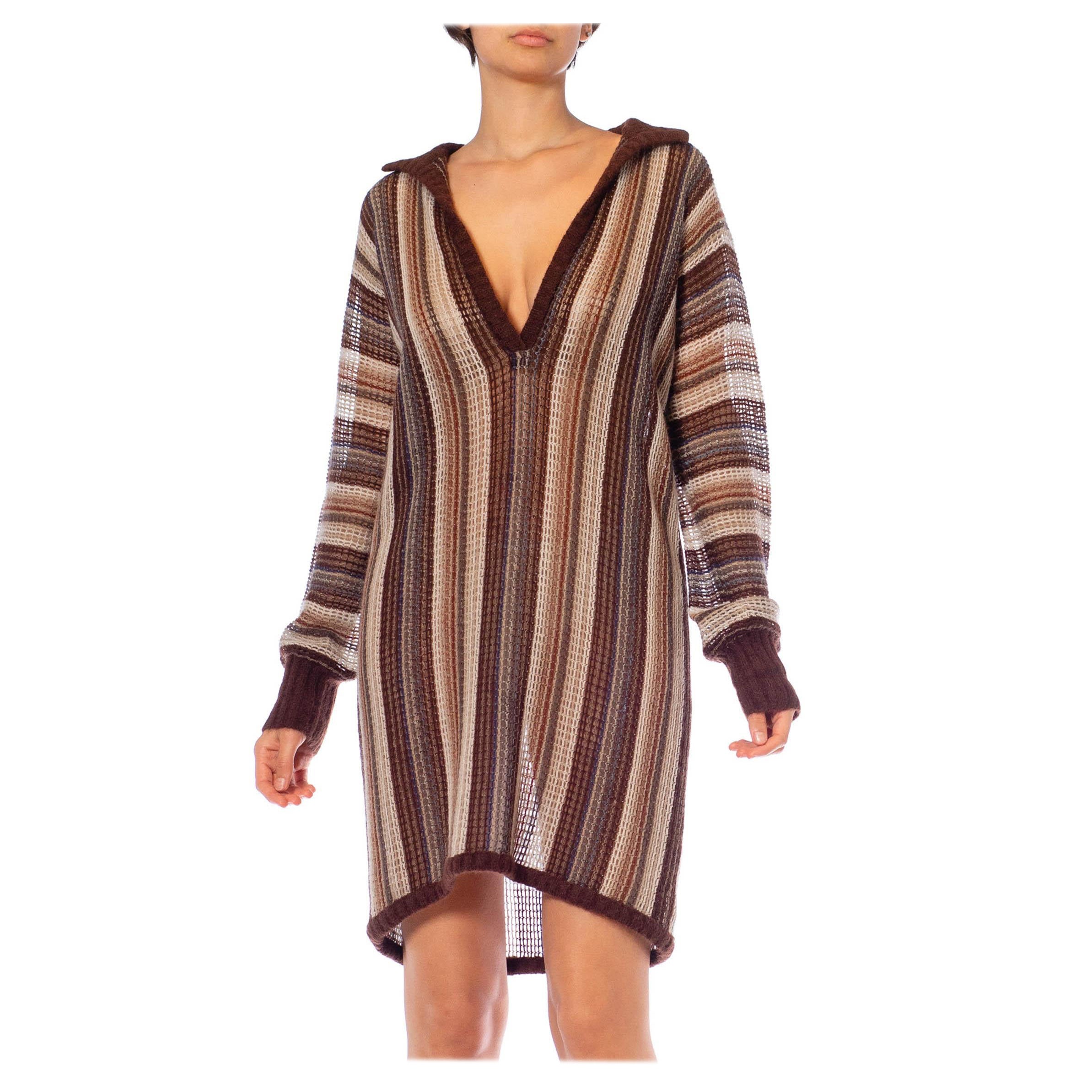 1970S Missoni Brown 
Cream Wool Blend Knit Oversized Tunic Sweater