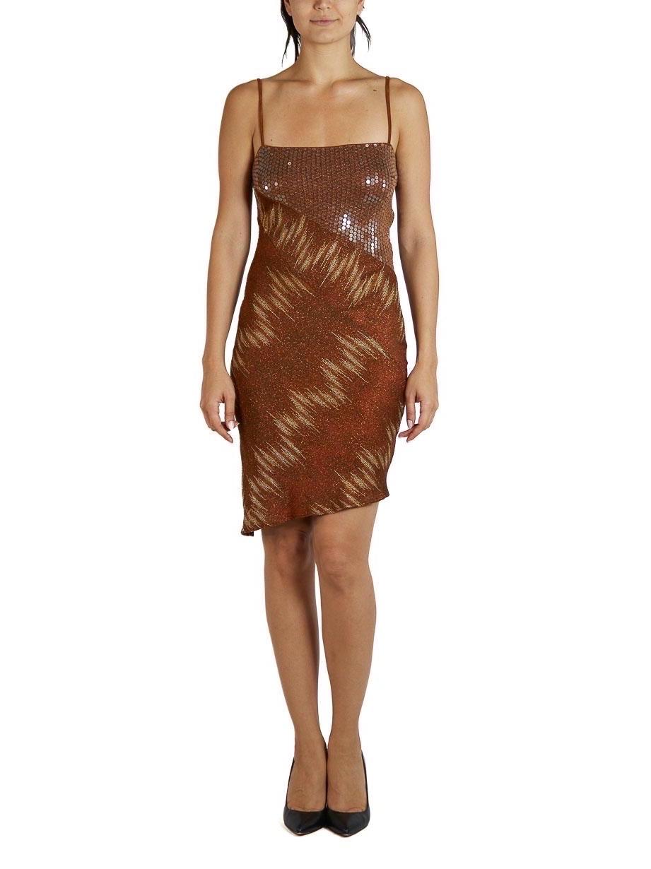 1970S MISSONI Brown & Gold Dress In Good Condition For Sale In New York, NY
