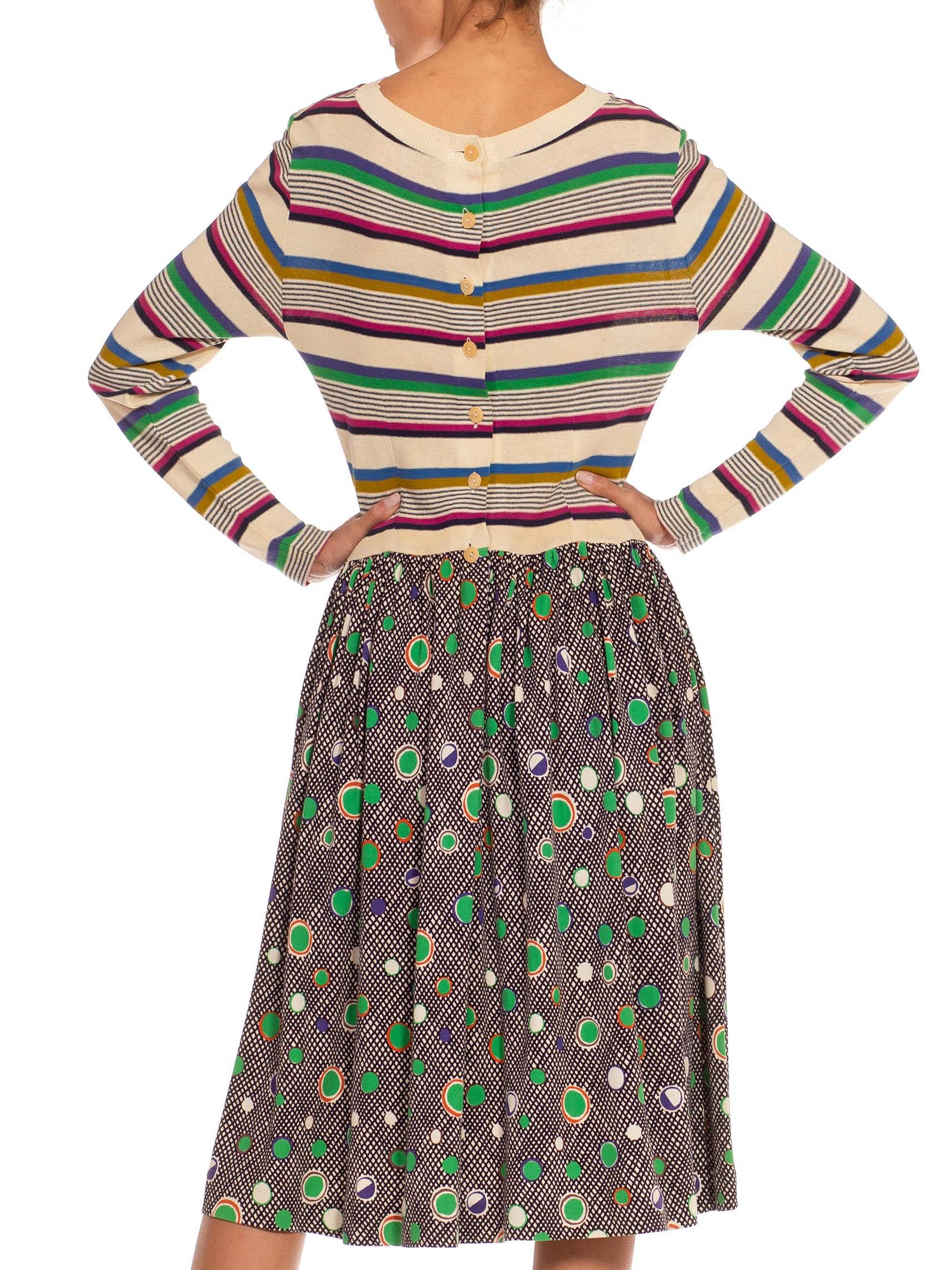 1970S Missoni Cream & Green Knit Striped Polka Dot Dress For Sale 4