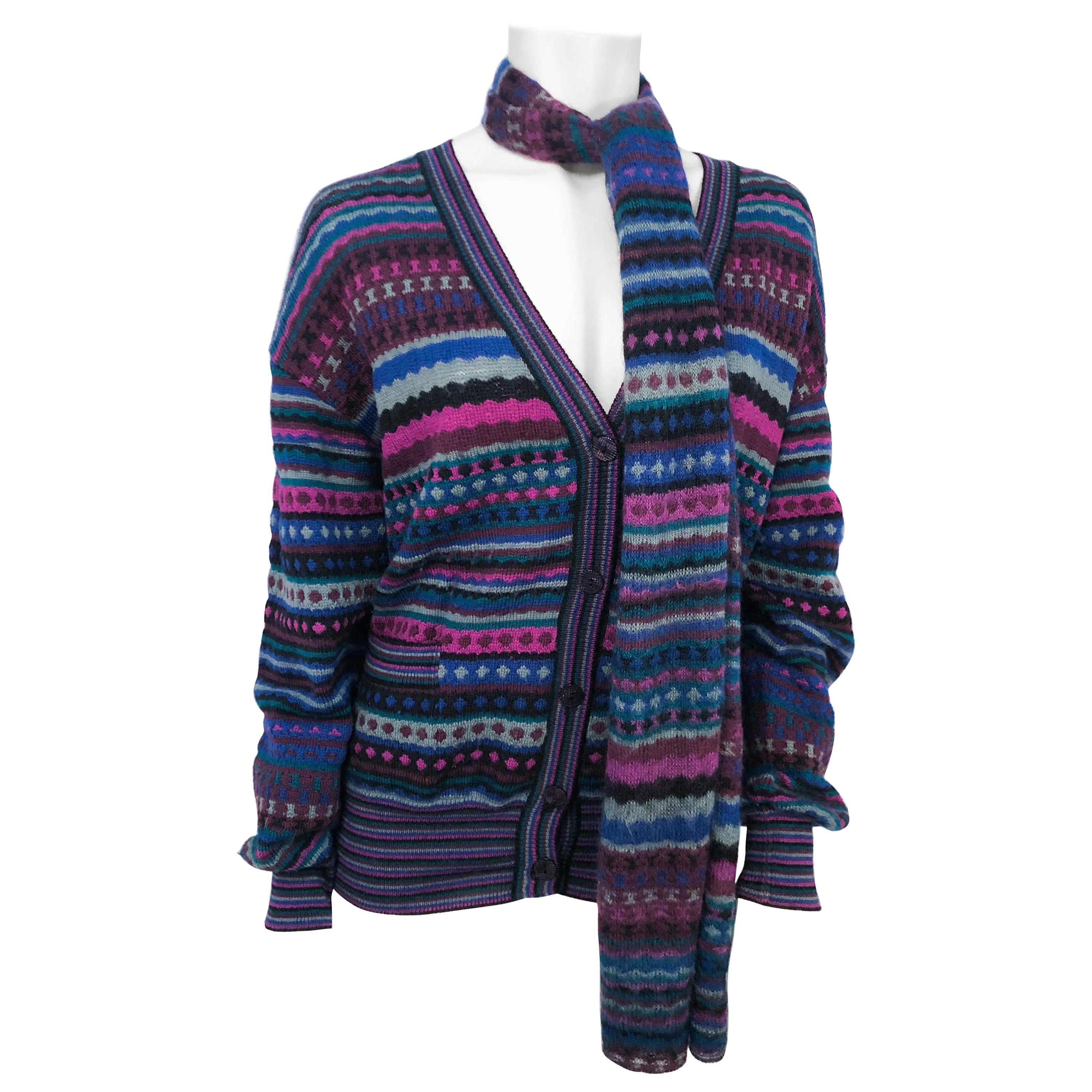 1970s Missoni Knit Cardigan with Matching Scarf For Sale