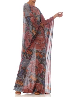 1970S MISSONI Metallic Rayon Blend Knit Rare & Collectible Asian Floral Kaftan