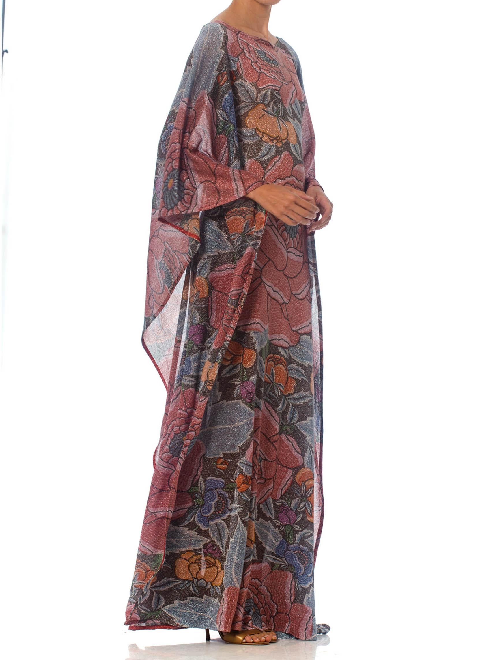 Women's 1970S MISSONI Metallic Rayon Blend Knit Rare & Collectible Asian Floral Kaftan For Sale