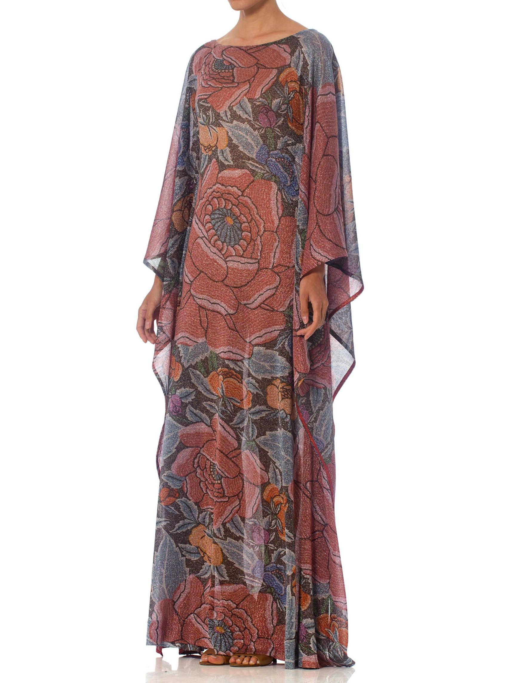 1970S MISSONI Metallic Rayon Blend Knit Rare & Collectible Asian Floral Kaftan For Sale 1