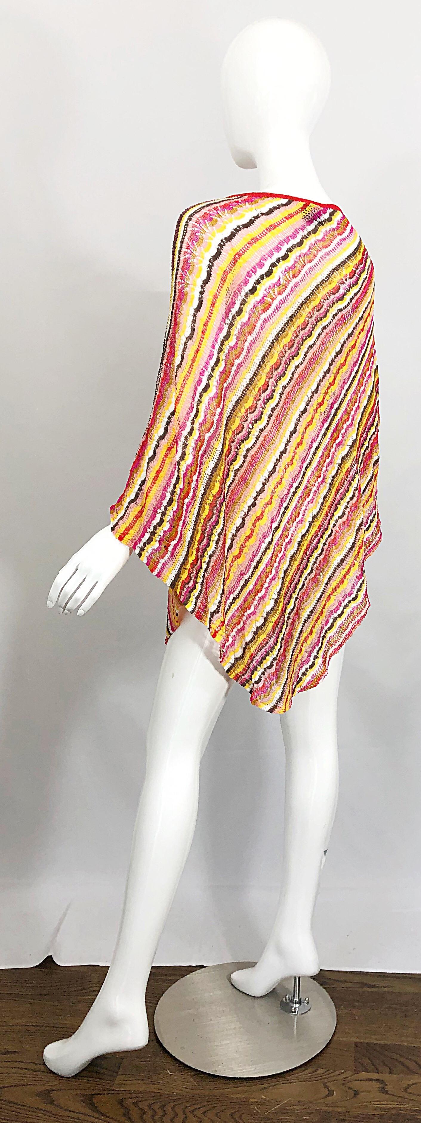1970s Missoni Multi Colored Pink Yellow Orange Crochet Vintage 70s Poncho Top 5