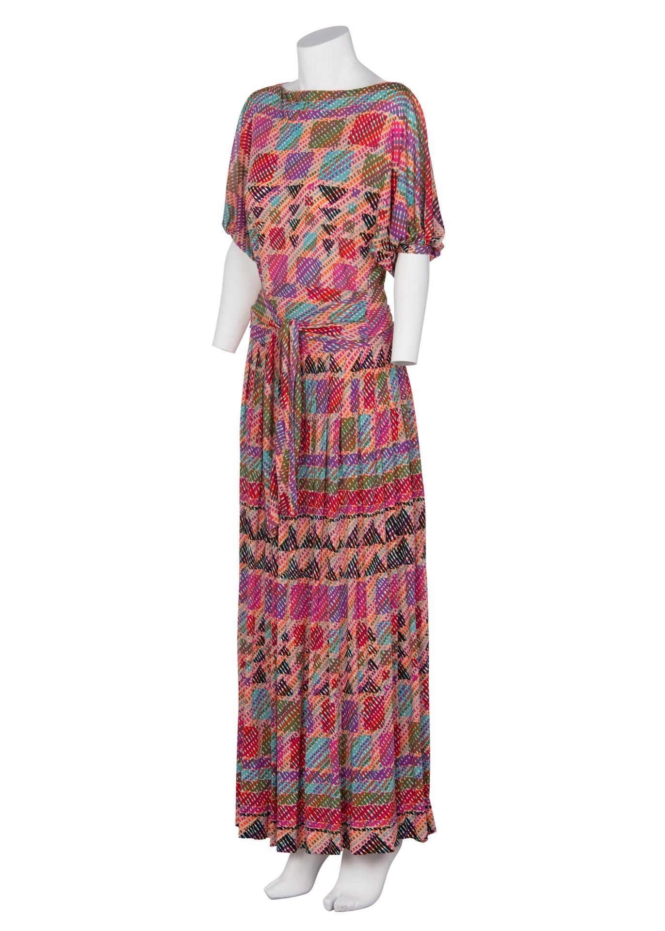 Pink 1970s Missoni Multicolored Silk Jersey Maxi Skirt Set For Sale