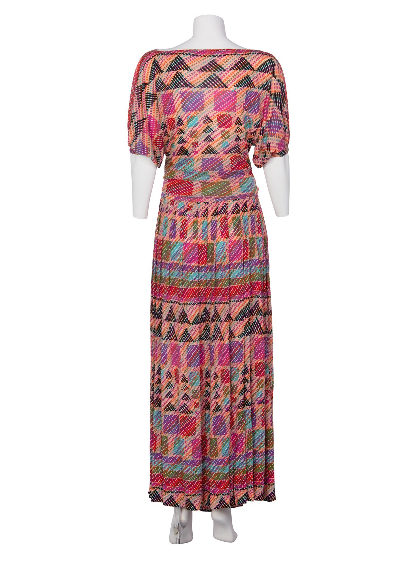 Women's 1970s Missoni Multicolored Silk Jersey Maxi Skirt Set For Sale