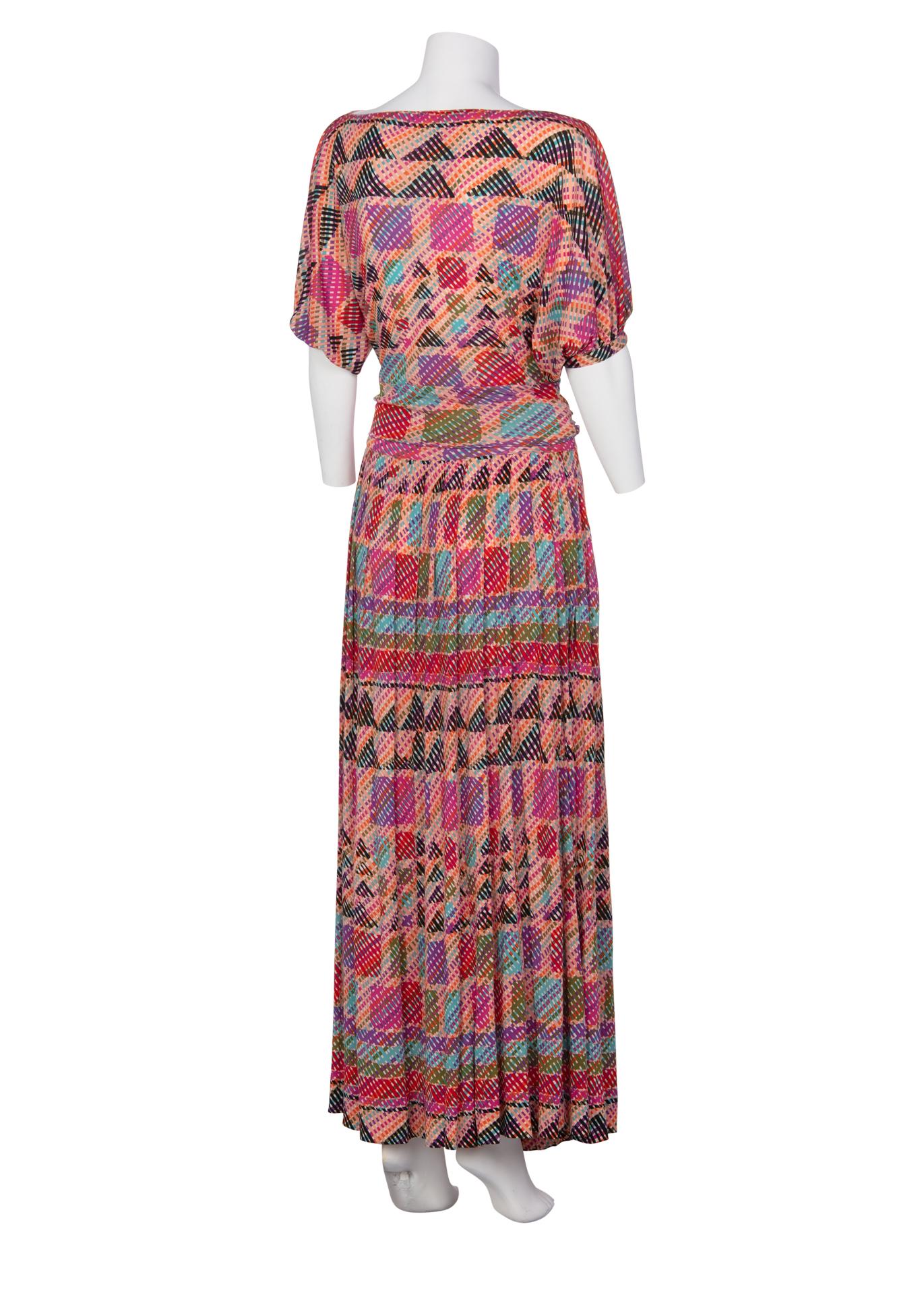 1970s Missoni Multicolored Silk Jersey Maxi Skirt Set For Sale 3
