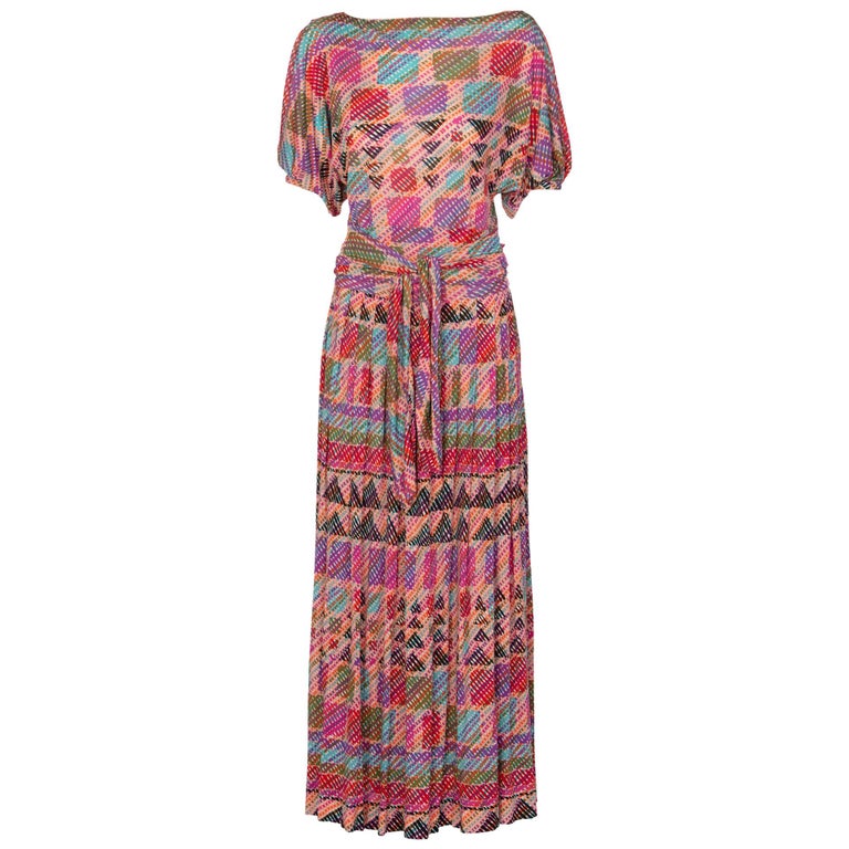 1970s Missoni Multicolored Silk Jersey Maxi Skirt Set For Sale at 1stDibs