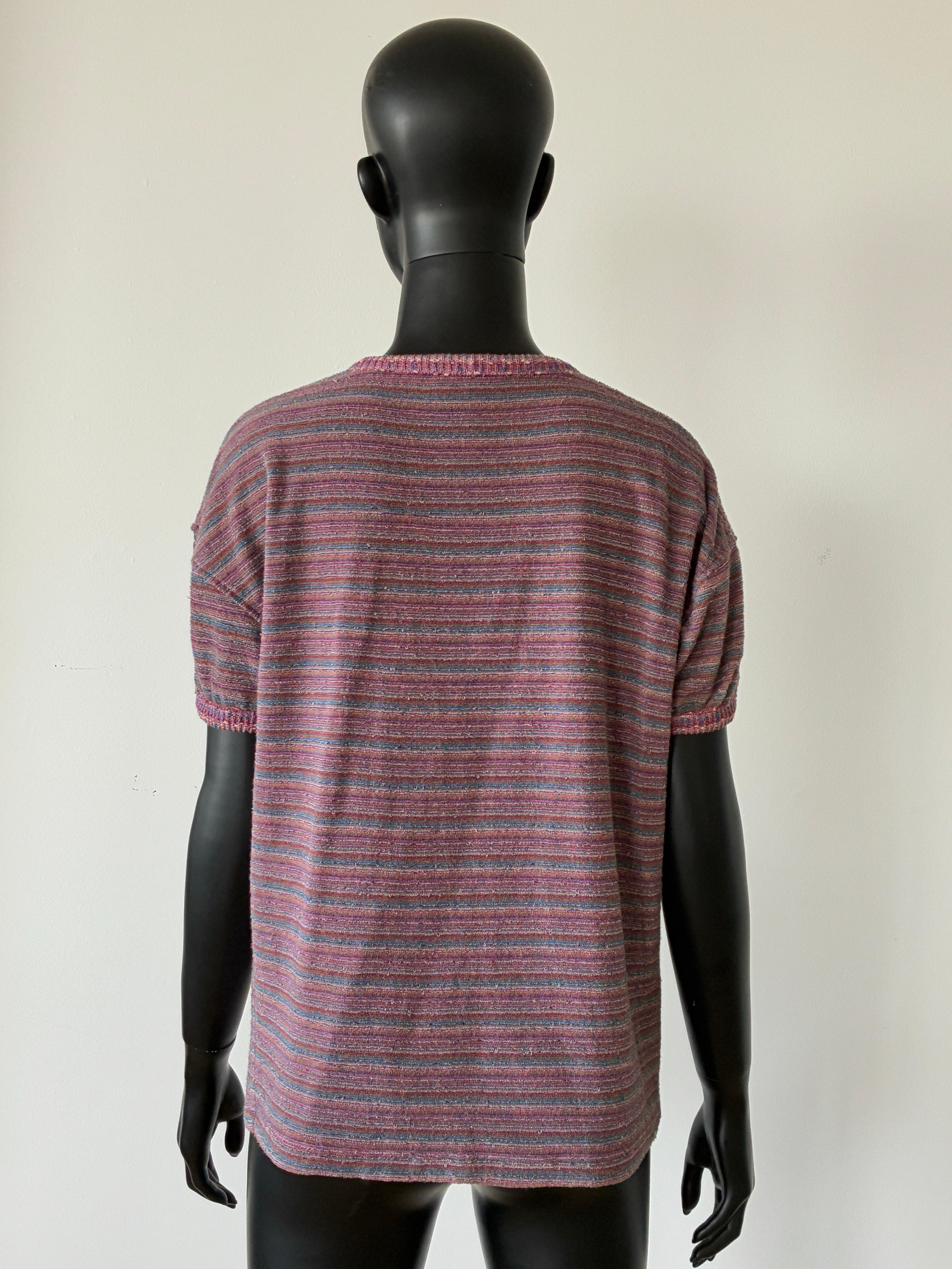 1970er Missoni Gestreiftes Frottee-T-Shirt Top für Damen oder Herren im Angebot