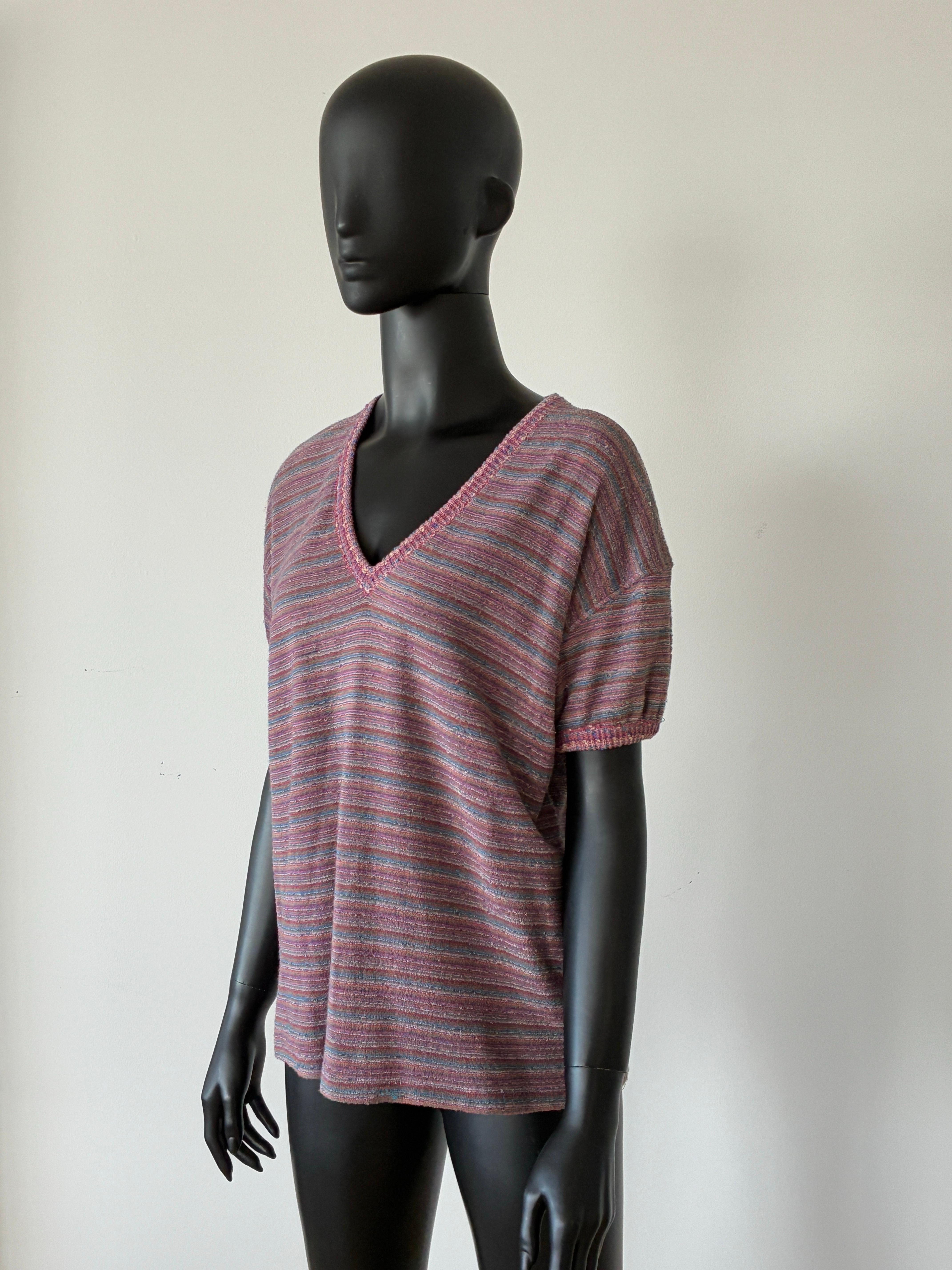 1970er Missoni Gestreiftes Frottee-T-Shirt Top im Angebot 1
