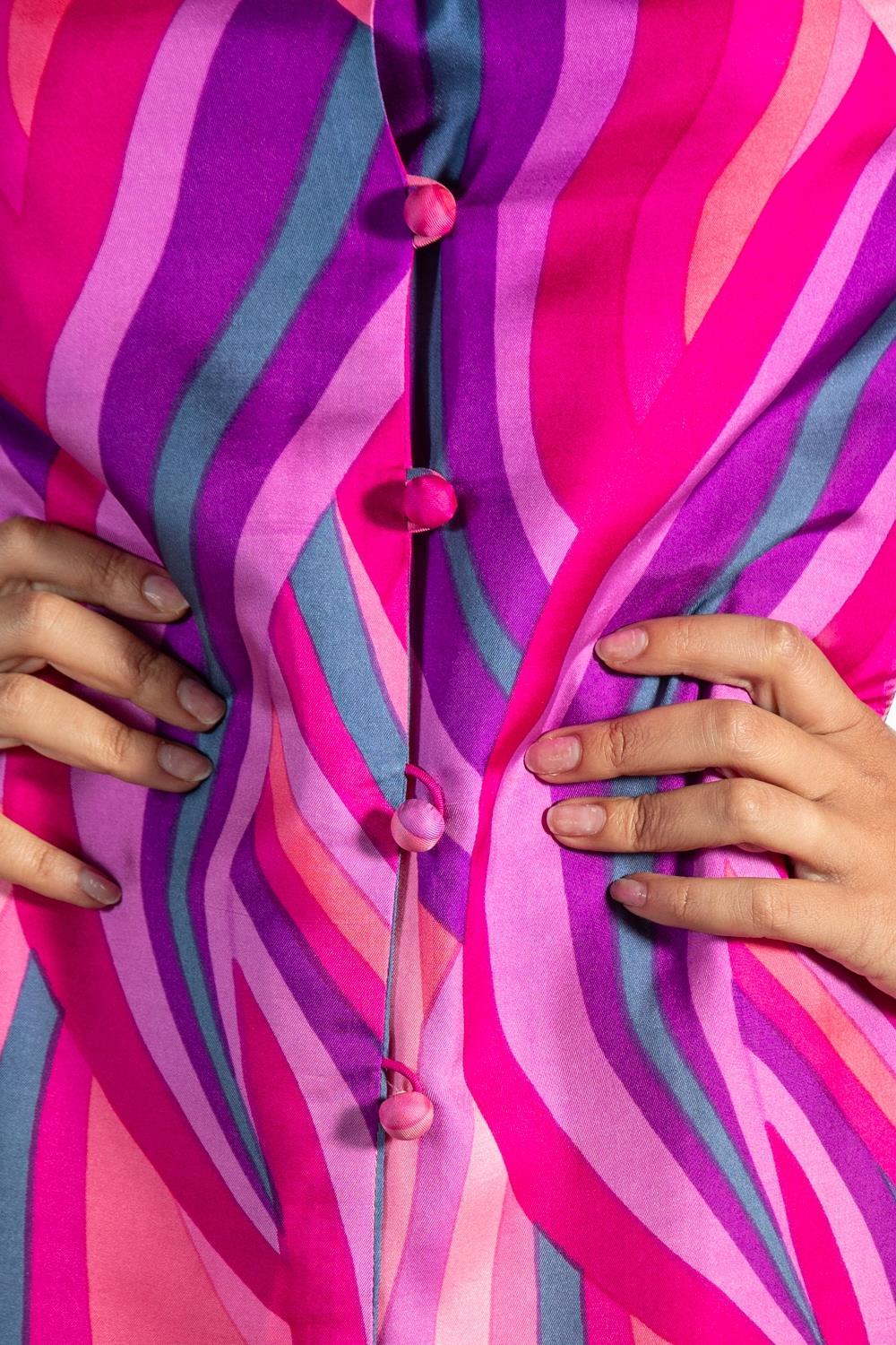 1970S Mixed Pinks Silk Button Down Dress For Sale 6