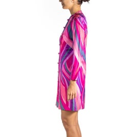 1970S Mixed Pinks Silk Button Down Dress