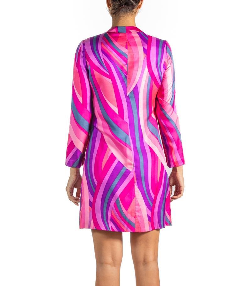 1970S Mixed Pinks Silk Button Down Dress For Sale 1