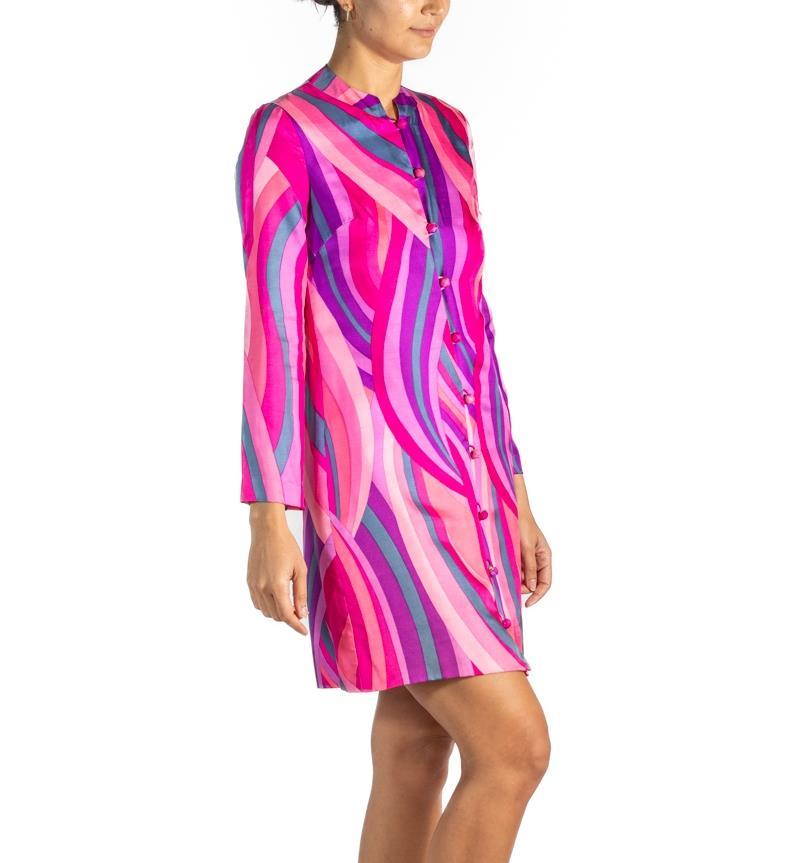 1970S Mixed Pinks Silk Button Down Dress For Sale 2