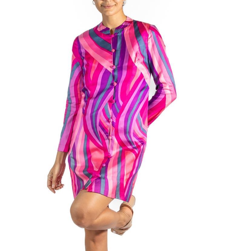 1970S Mixed Pinks Silk Button Down Dress For Sale 4