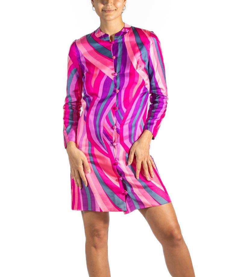 1970S Mixed Pinks Silk Button Down Dress For Sale 5