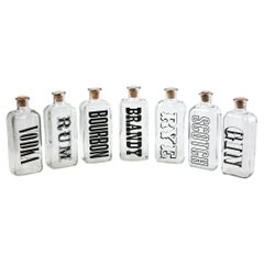 1970's Mixologist Graphic Liquor Bar Glass Decanter Set of 7
