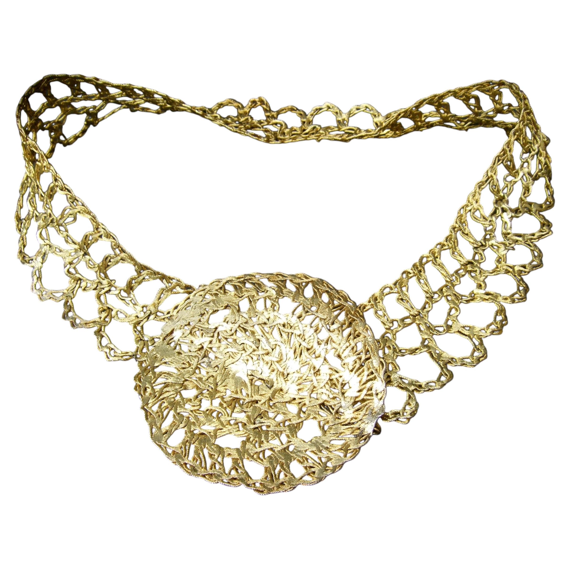 1970s Mod Handmade Gilt Metal Woven Wire Artisan Belt