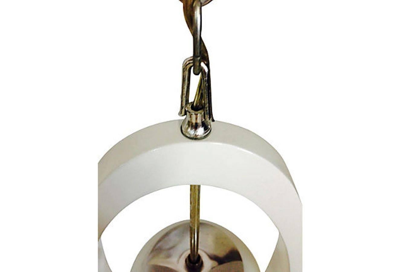 1970s MOD Lacquered Wood & Chrome Hanging Pendant Light 1