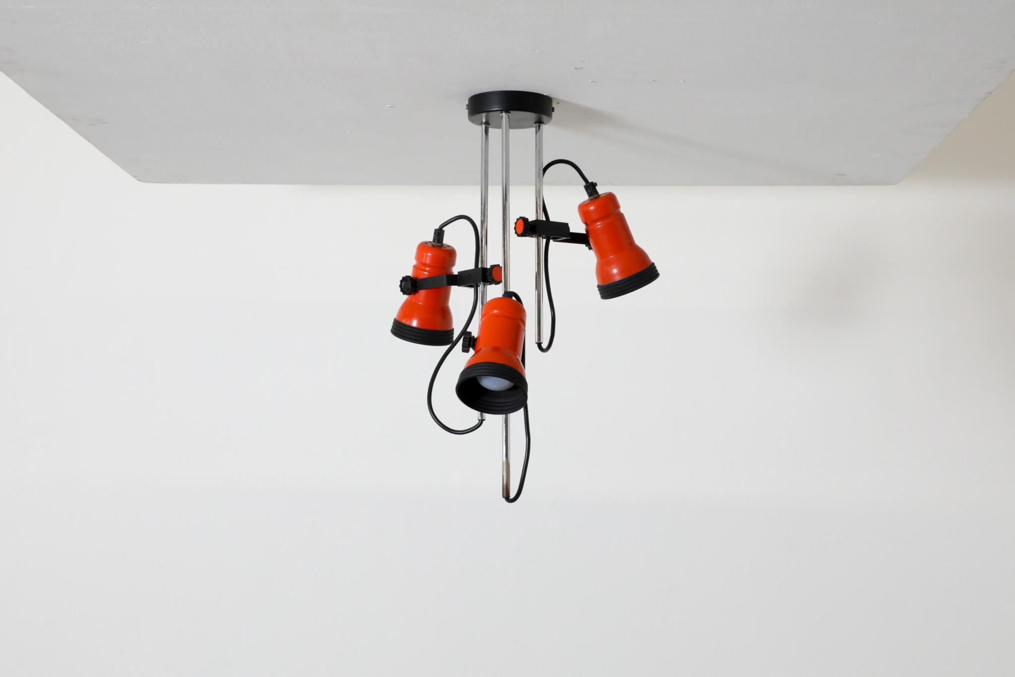 Mid-Century Modern 1970's MOD Orange Enameled Multi-Spot Flush Mount Ceiling Light For Sale
