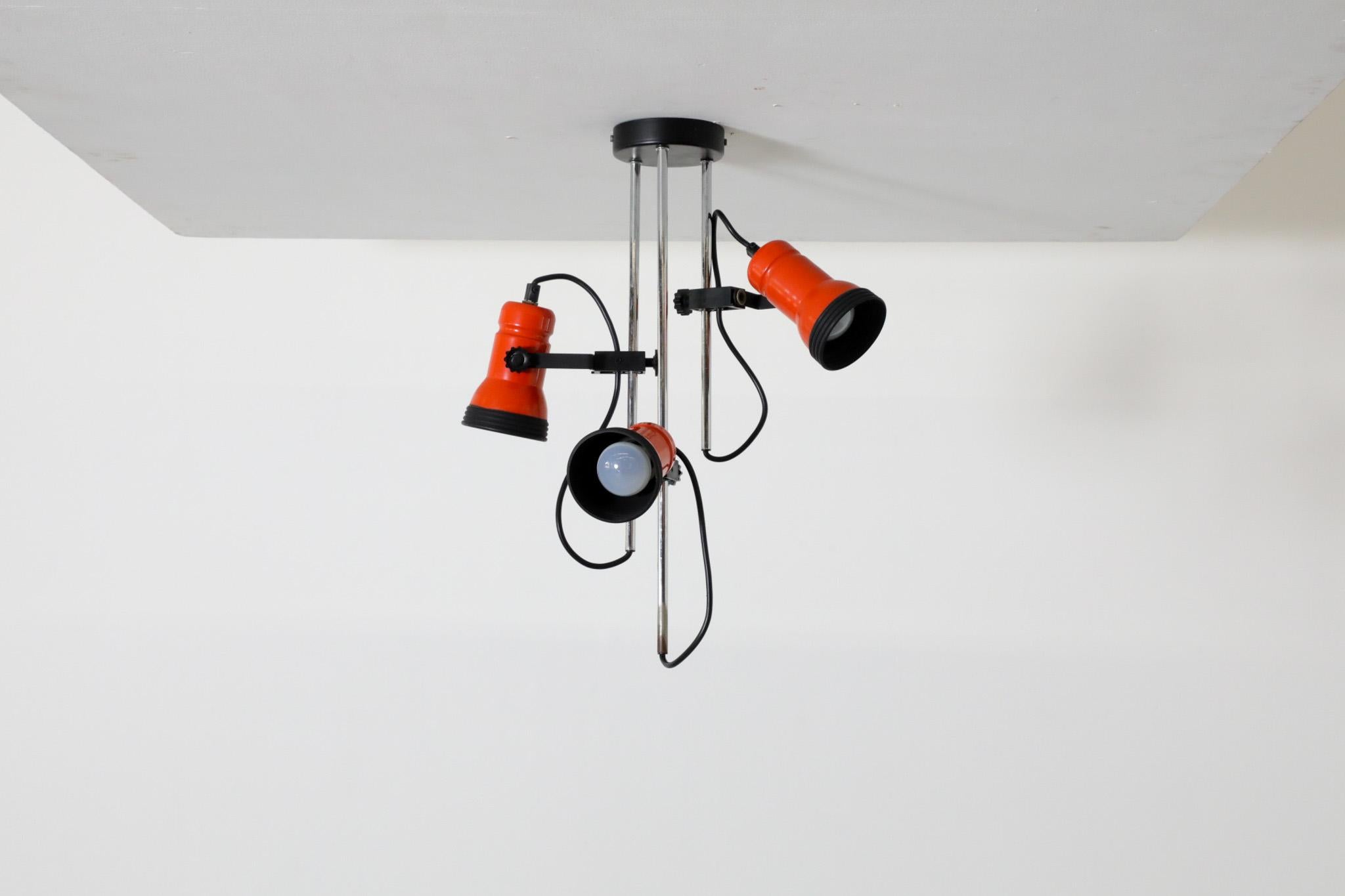 Dutch 1970's MOD Orange Enameled Multi-Spot Flush Mount Ceiling Light For Sale