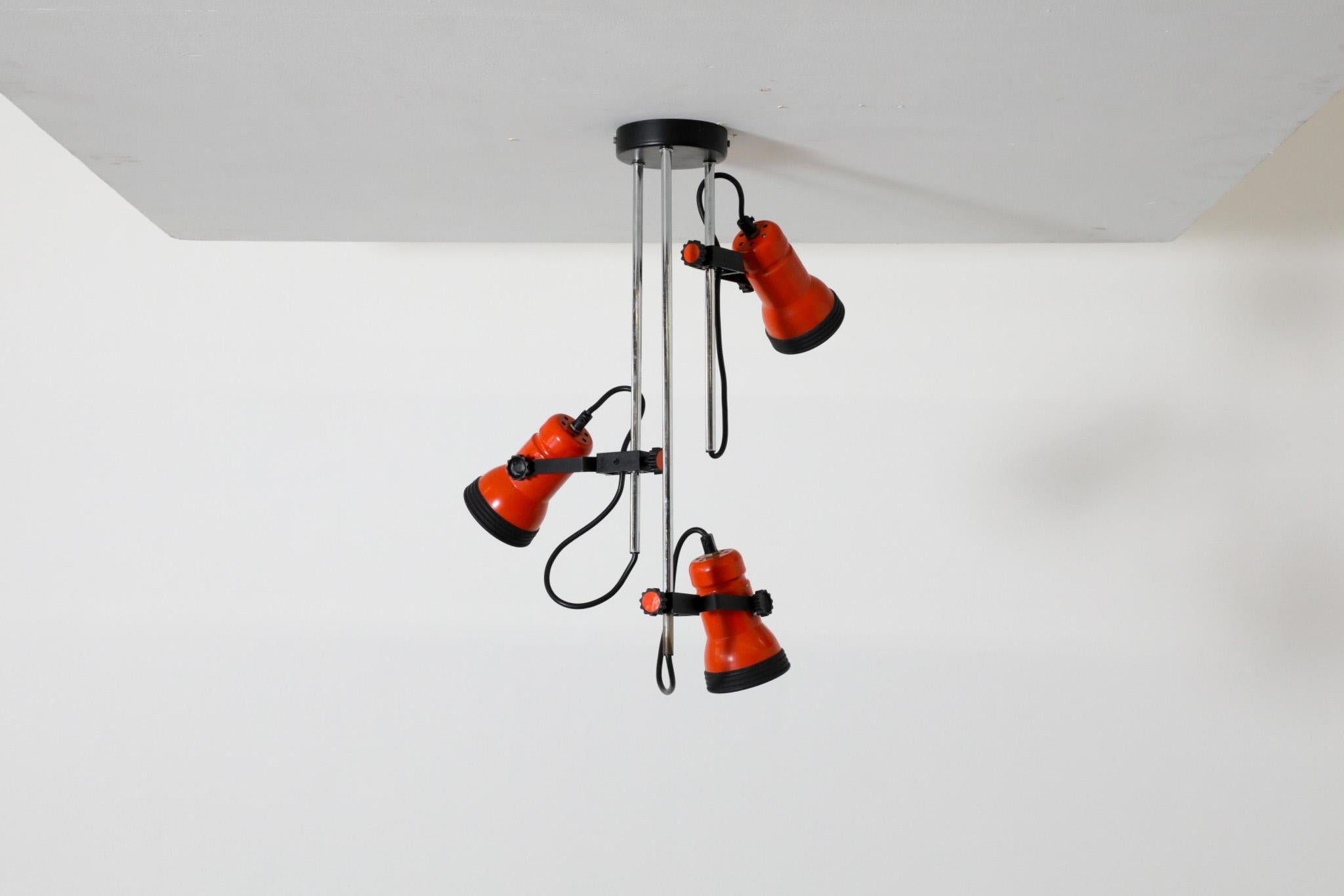1970's MOD Orange Enameled Multi-Spot Flush Mount Ceiling Light In Good Condition For Sale In Los Angeles, CA