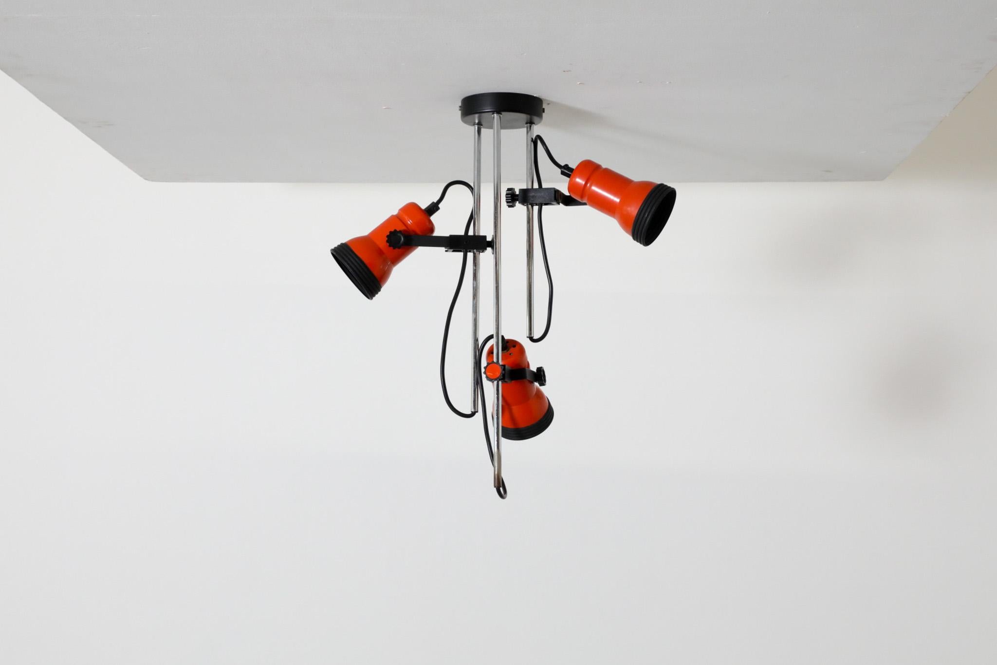 Metal 1970's MOD Orange Enameled Multi-Spot Flush Mount Ceiling Light For Sale