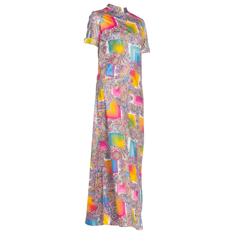 1970's Mod Psychedelic Op-Art Paisley Printed Polyester Jersey Dress ...