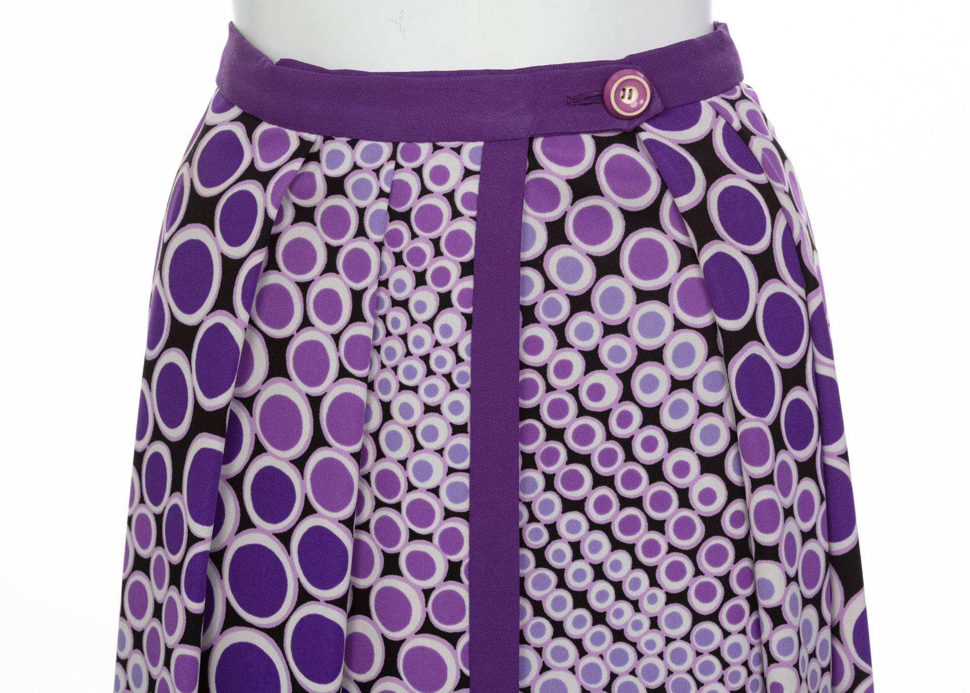 Mod Purple and White Polka Dot Maxi Wrap Skirt, 1970s  In Excellent Condition For Sale In Boca Raton, FL
