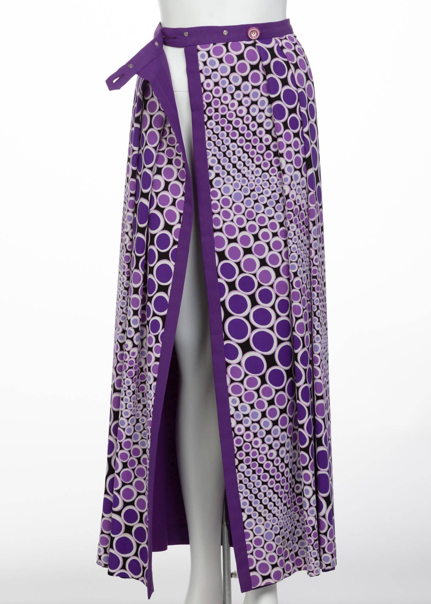 Mod Purple and White Polka Dot Maxi Wrap Skirt, 1970s  For Sale 1