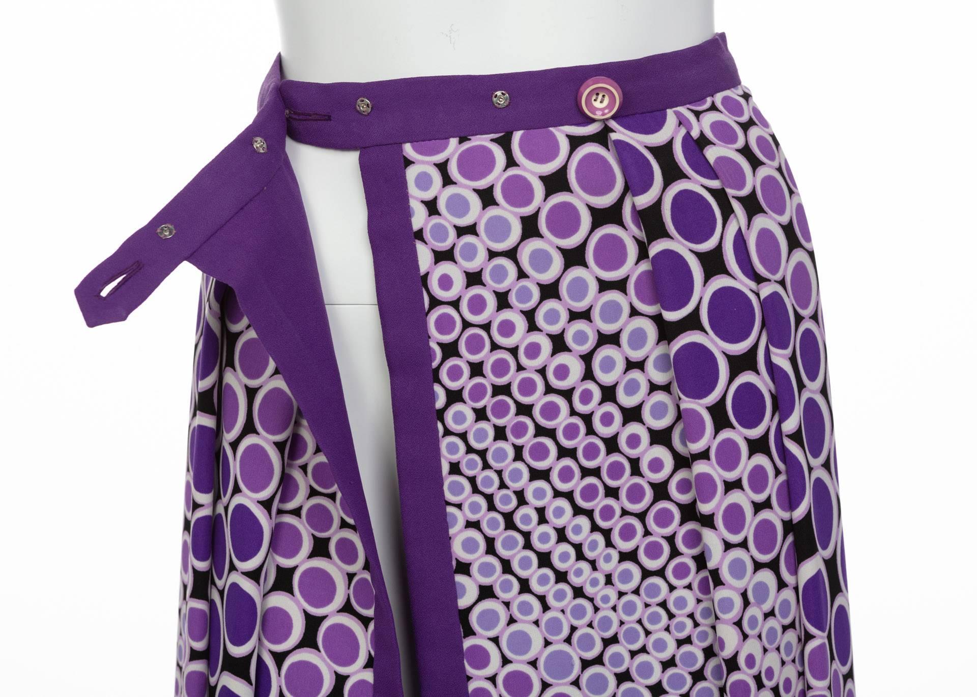 Mod Purple and White Polka Dot Maxi Wrap Skirt, 1970s  For Sale 2